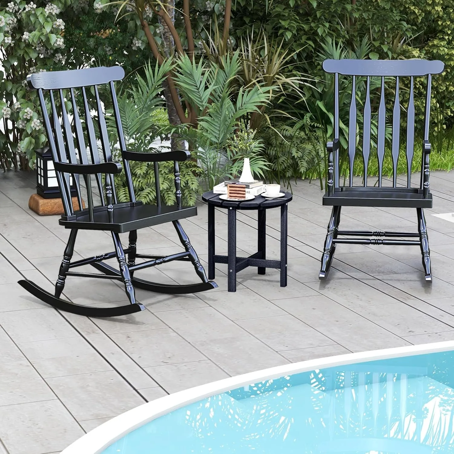 Giantex Outdoor Wood Rocking Chair - Patio Rocking Chair with Solid Rubber Wood Frame, Slat Back, Outside & Indoor Rocker for Garden, Poolside, Balcony, Backyard, Lawn, Front Porch Rocker, Black