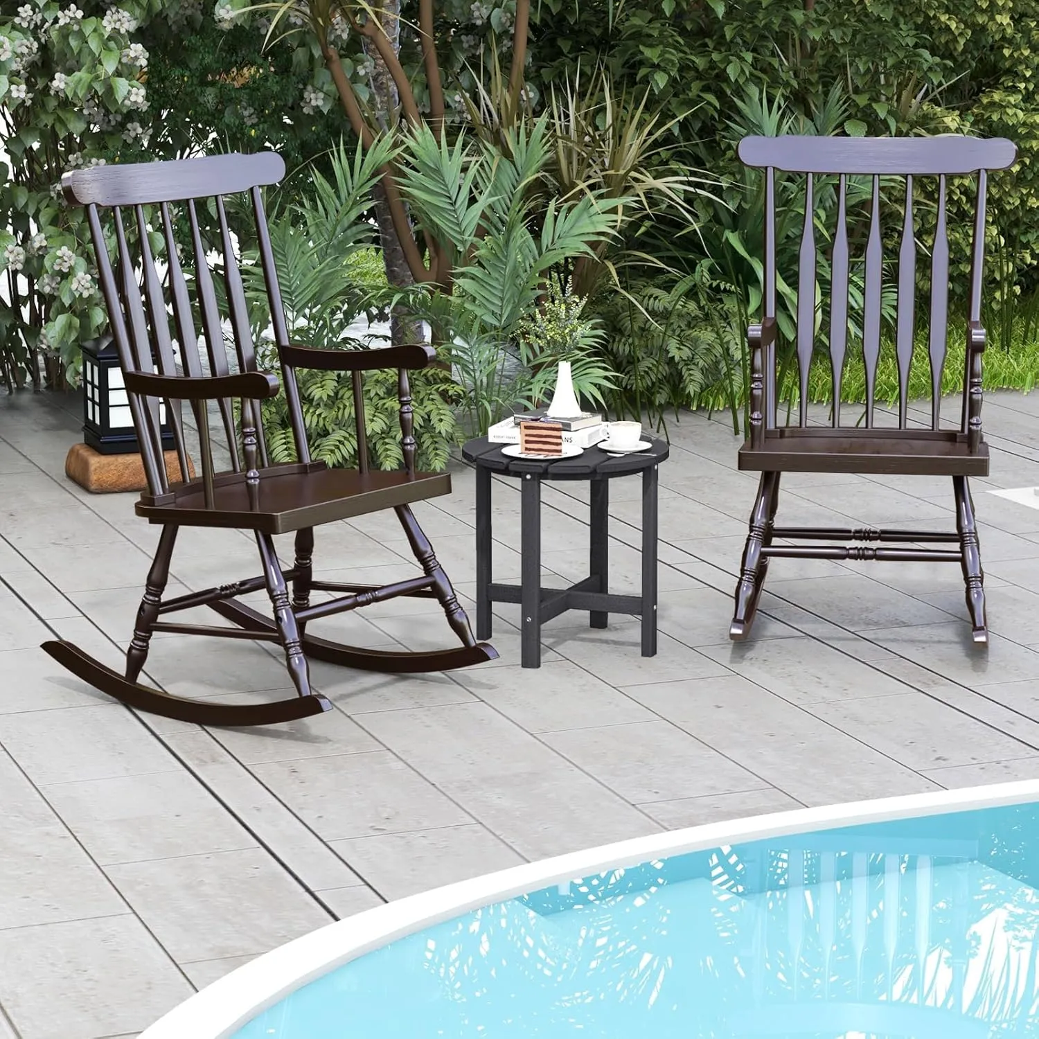 Giantex Outdoor Wood Rocking Chair - Patio Rocking Chair with Solid Rubber Wood Frame, Slat Back, Outside & Indoor Rocker for Garden, Poolside, Balcony, Backyard, Lawn, Front Porch Rocker, Dark Coffee