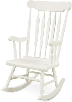Giantex Outdoor Wood Rocking Chair - Patio Rocking Chair with Solid Rubber Wood Frame, Slat Back, Outside & Indoor Rocker for Garden, Poolside, Balcony, Backyard, Lawn, Front Porch Rocker, White