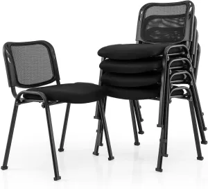 Giantex Set of 5 Office Guest Chair, Stackable Waiting Room Chair with Padded Seat, Metal Frame, 330Lbs Capacity, Conference Room Chair, Reception Chair for Lobby, Training Room, Meeting Room (1)