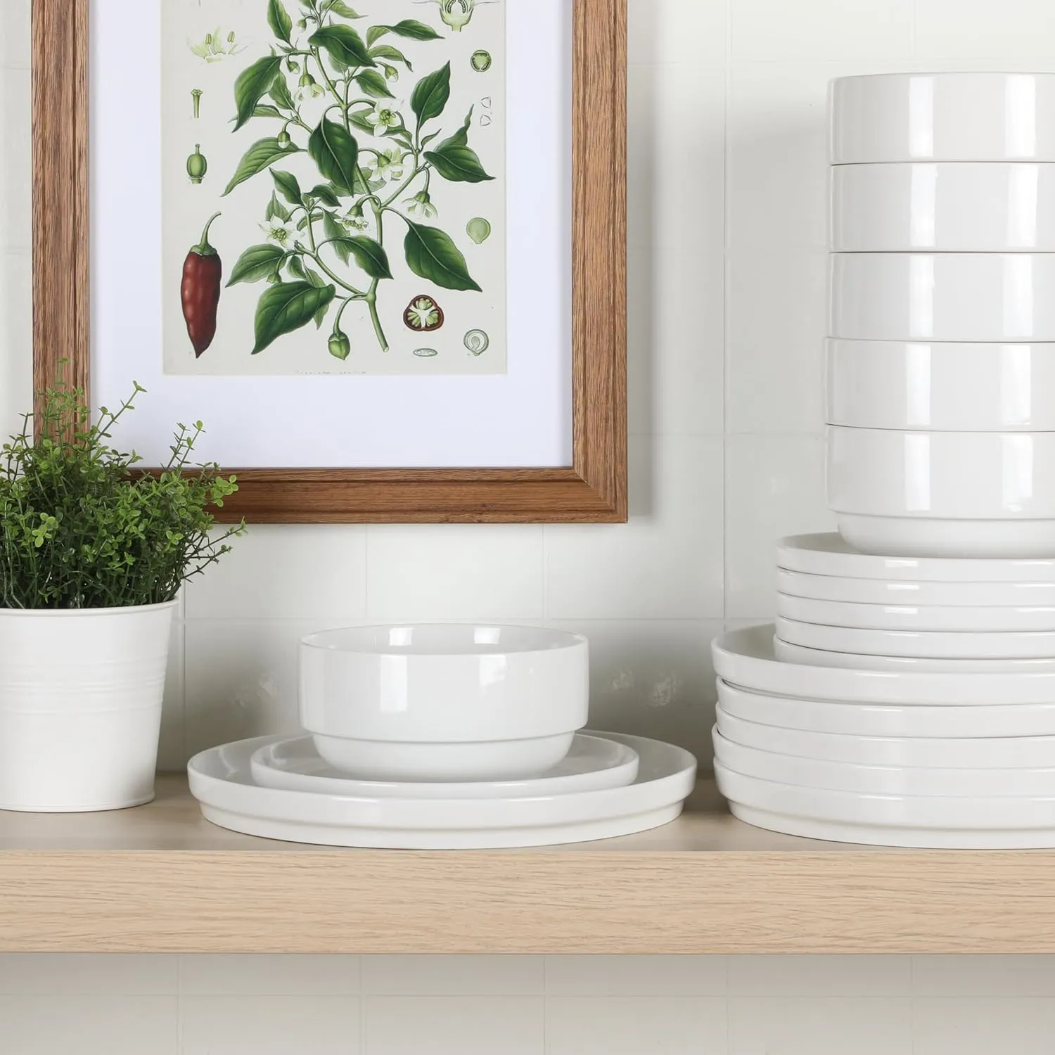 Gibson Home Rothernberg Stackable 18 Piece, Service for 6, White Porcelain Plates and Bowls Set