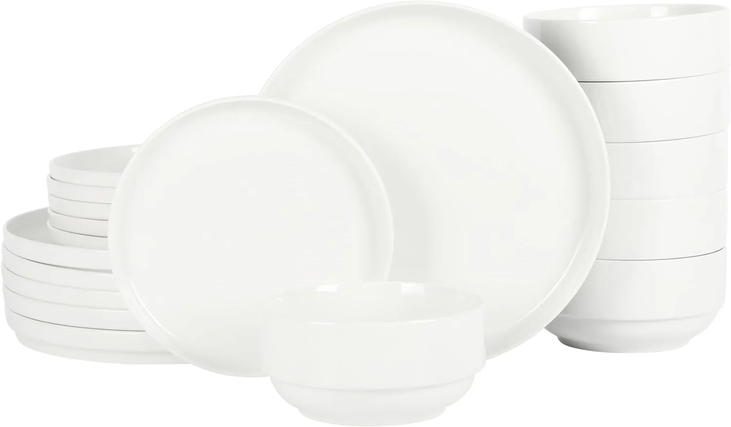 Gibson Home Rothernberg Stackable 18 Piece, Service for 6, White Porcelain Plates and Bowls Set