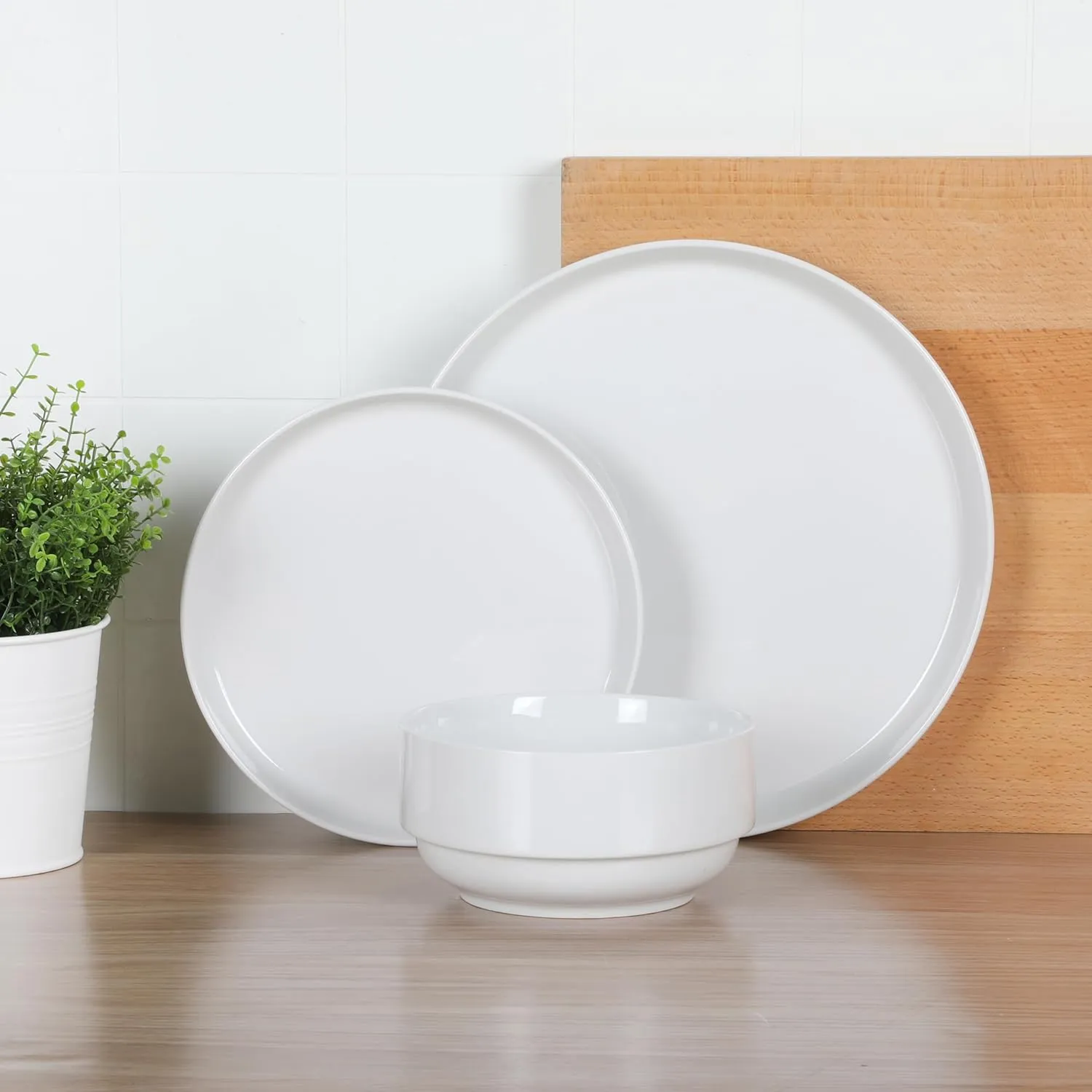Gibson Home Rothernberg Stackable 18 Piece, Service for 6, White Porcelain Plates and Bowls Set
