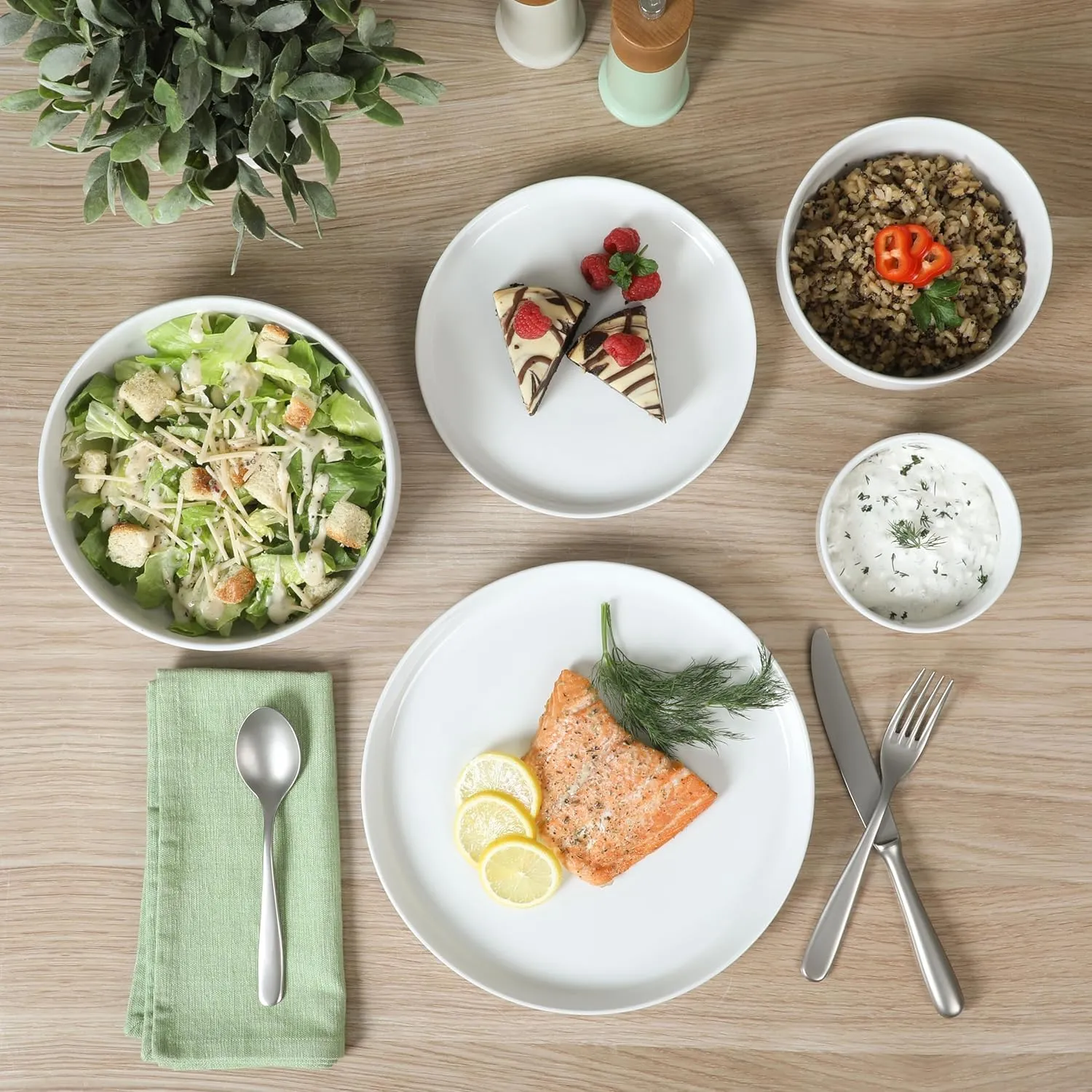 Gibson Home Rothernberg Stackable 40 Piece, Service for 8, White Porcelain Plates and Bowls Set
