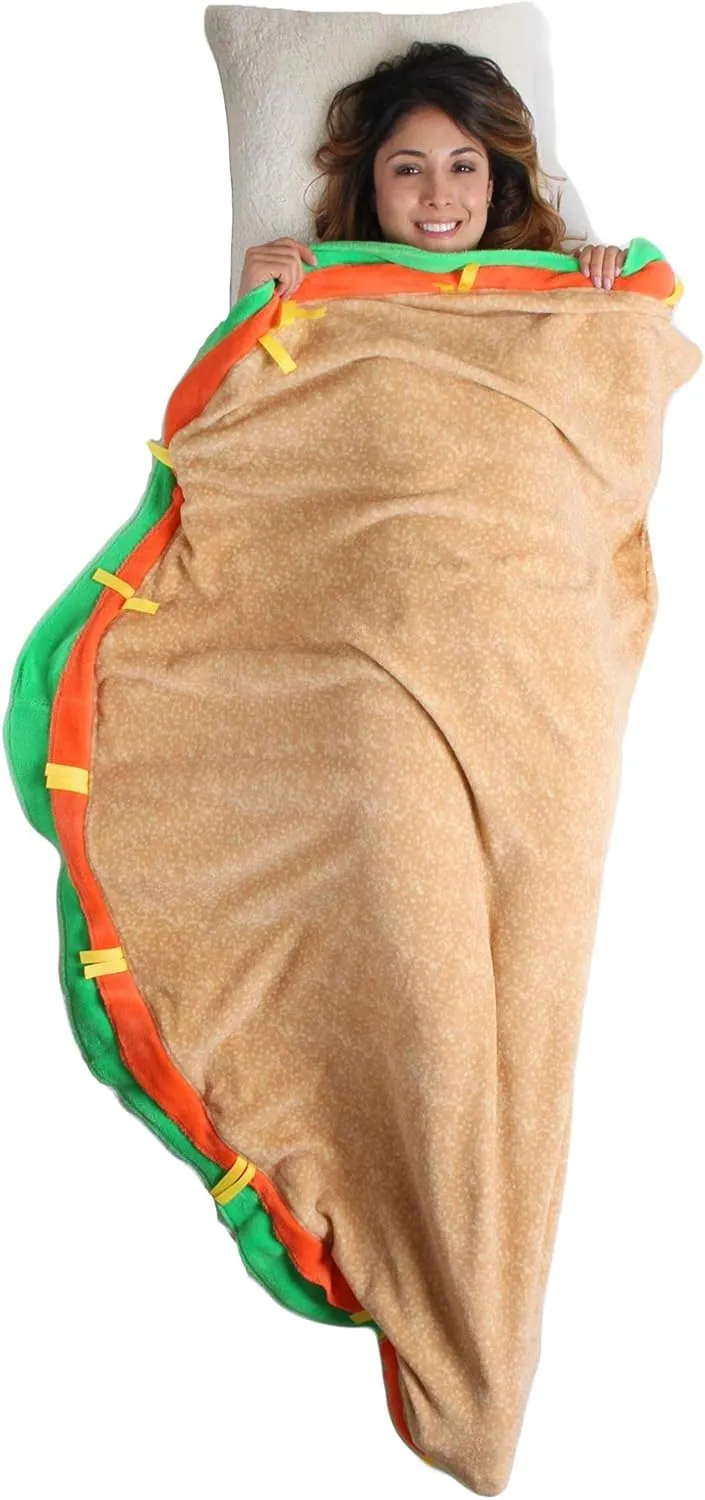 Gilbins Plush Ultra-Soft Fleece Snuggle-in Sleeping Bag Blanket for Lounging, Sleepovers, Gifts, Camping & Car Trips (Taco Blanket)