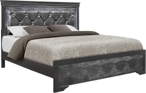 Global Furniture USA Pompei Metallic Grey King Size Bed w/LED Light Sleigh