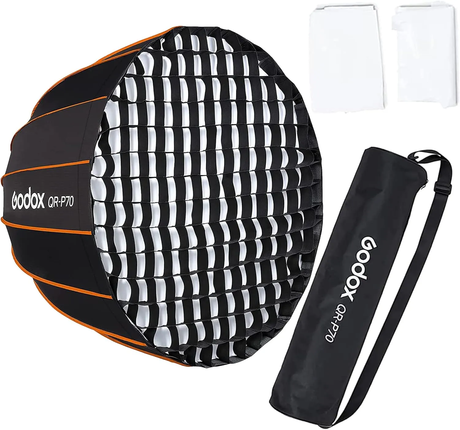 Godox QR-P70 27.5 Inch Parabolic Softbox Bowens Mount, Quick-Setup Quick-Folding, with Front & Inner Diffuser Grid and Carrying Bag for Photo Studio Portrait Video Shooting