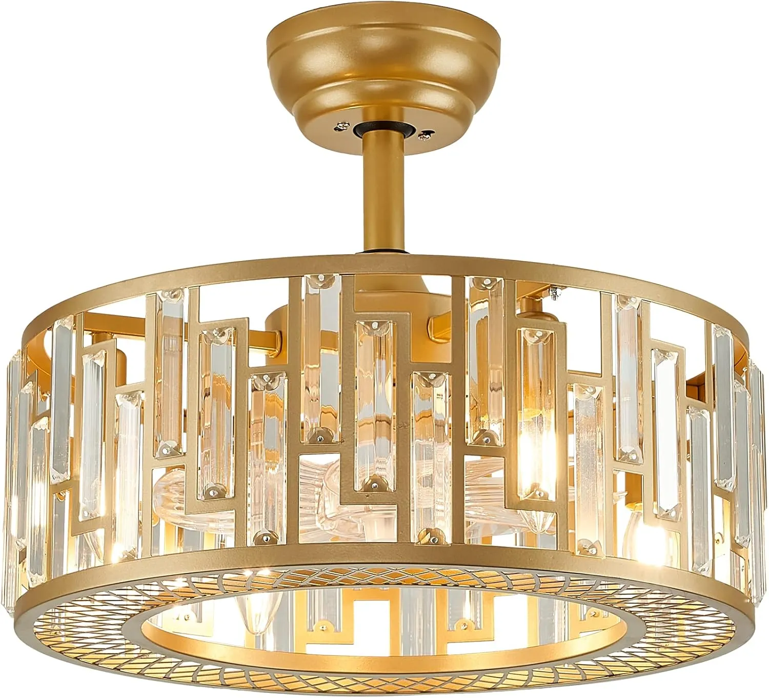 Gold Crystal Fandelier Kitchen Caged Ceiling Fan Light for Bedroom with Remote Control Modern Bladeless Brass Ceiling Fan Lighting Fixture for Dining Room Living Room