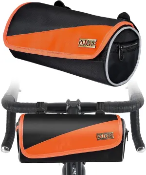 Goldfire Bike Handlebar Bag Small Habdle Bar Bag Front Frame Storage Bag with Shoulder Straps, Waterproof Front Pouch Pack for Road Bike (Orange)