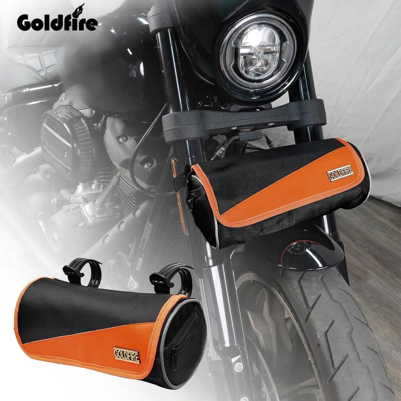 Goldfire Bike Handlebar Bag Small Habdle Bar Bag Front Frame Storage Bag with Shoulder Straps, Waterproof Front Pouch Pack for Road Bike (Orange)