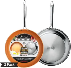 GOTHAM STEEL 2 Pk Stainless Steel Non Stick Frying Pan Nonstick Skillet Pan with Diamond Coating, Nonstick Frying Pan for Cooking, Nonstick Pan, Skillet Nonstick Induction Oven/Dishwasher Safe,