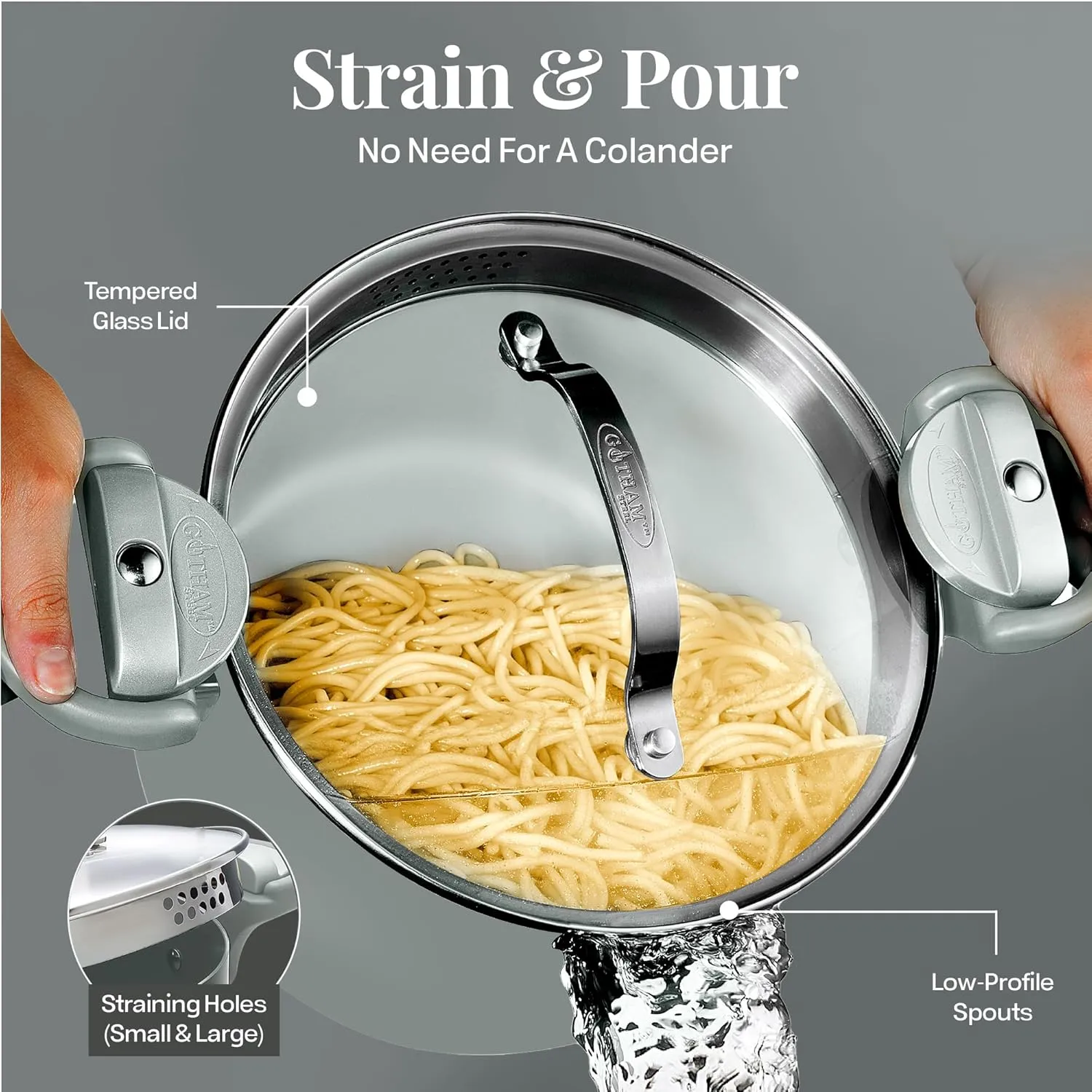 Gotham Steel 5 Quart Stock Pot Multipurpose Pasta Pot with Strainer Lid & Twist and Lock Handles, Ceramic Nonstick Cooking Pot   Pasta Strainer Pot with Lid, Spaghetti Pot, Dishwasher Safe