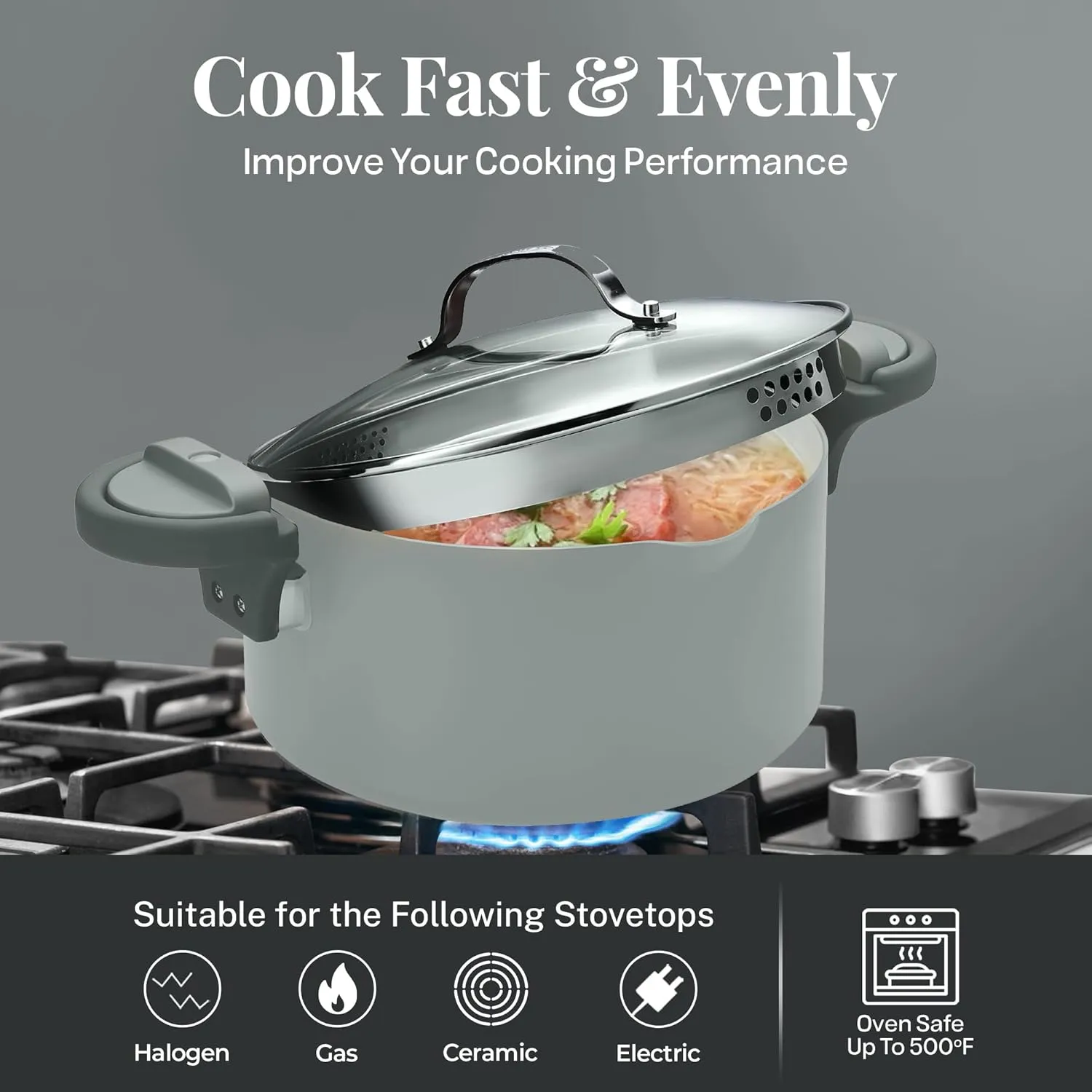 Gotham Steel 5 Quart Stock Pot Multipurpose Pasta Pot with Strainer Lid & Twist and Lock Handles, Ceramic Nonstick Cooking Pot   Pasta Strainer Pot with Lid, Spaghetti Pot, Dishwasher Safe