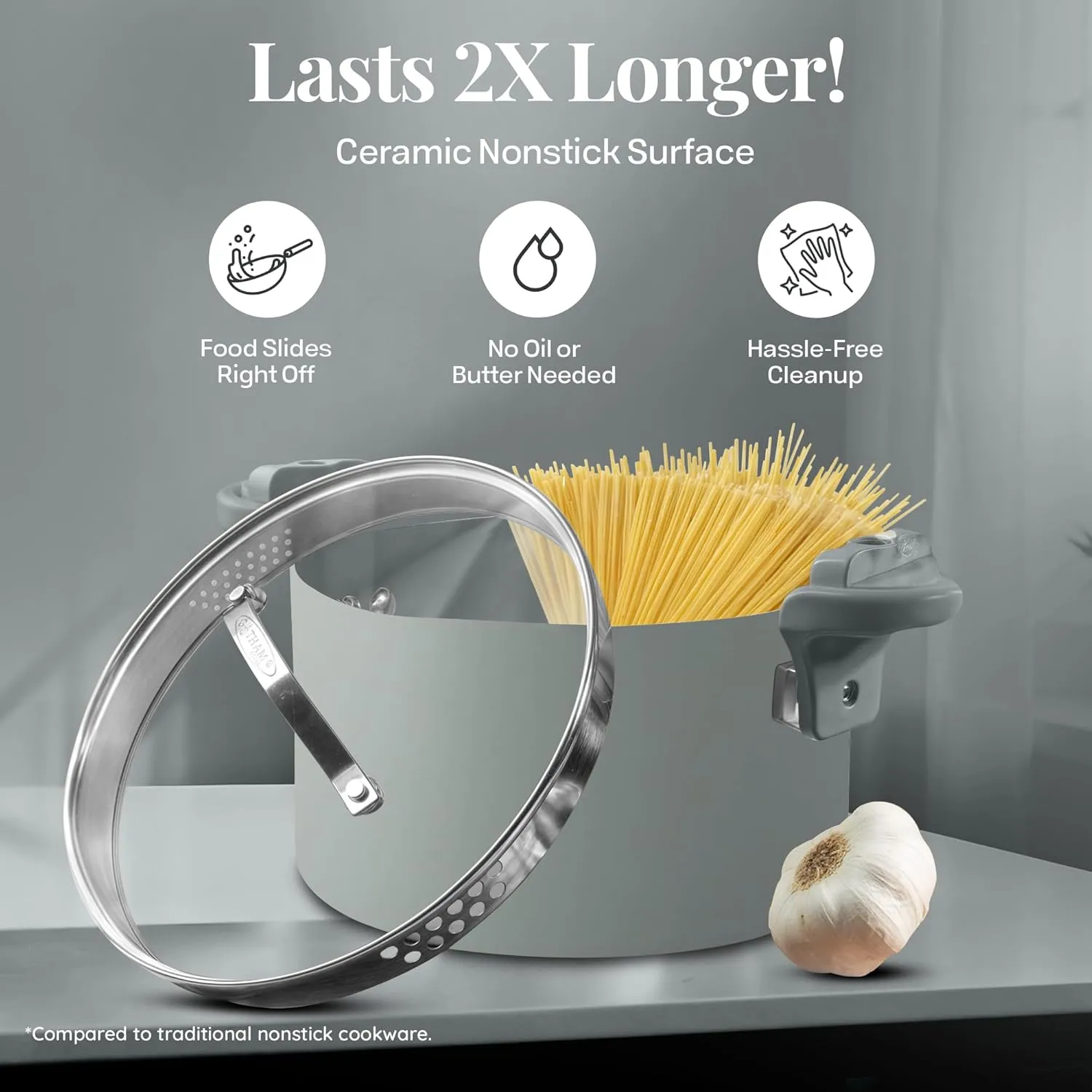 Gotham Steel 5 Quart Stock Pot Multipurpose Pasta Pot with Strainer Lid & Twist and Lock Handles, Ceramic Nonstick Cooking Pot   Pasta Strainer Pot with Lid, Spaghetti Pot, Dishwasher Safe