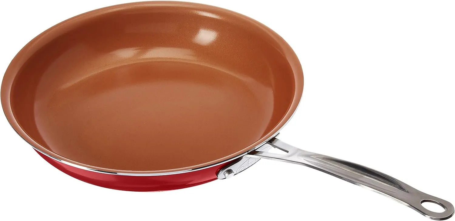 Gotham Steel Ceramic and Titanium Nonstick Fry Pans, Red, 11"