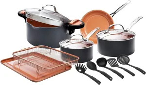 Gotham Steel Home Kitchen Pots and Pans Set Ultra Nonstick 14 Piece Cookware Set - Includes Sauce Pans, Frying Pan Stock Pot, Oven Air Fry Basket, Chefs Utensils & More – Dishwasher Safe