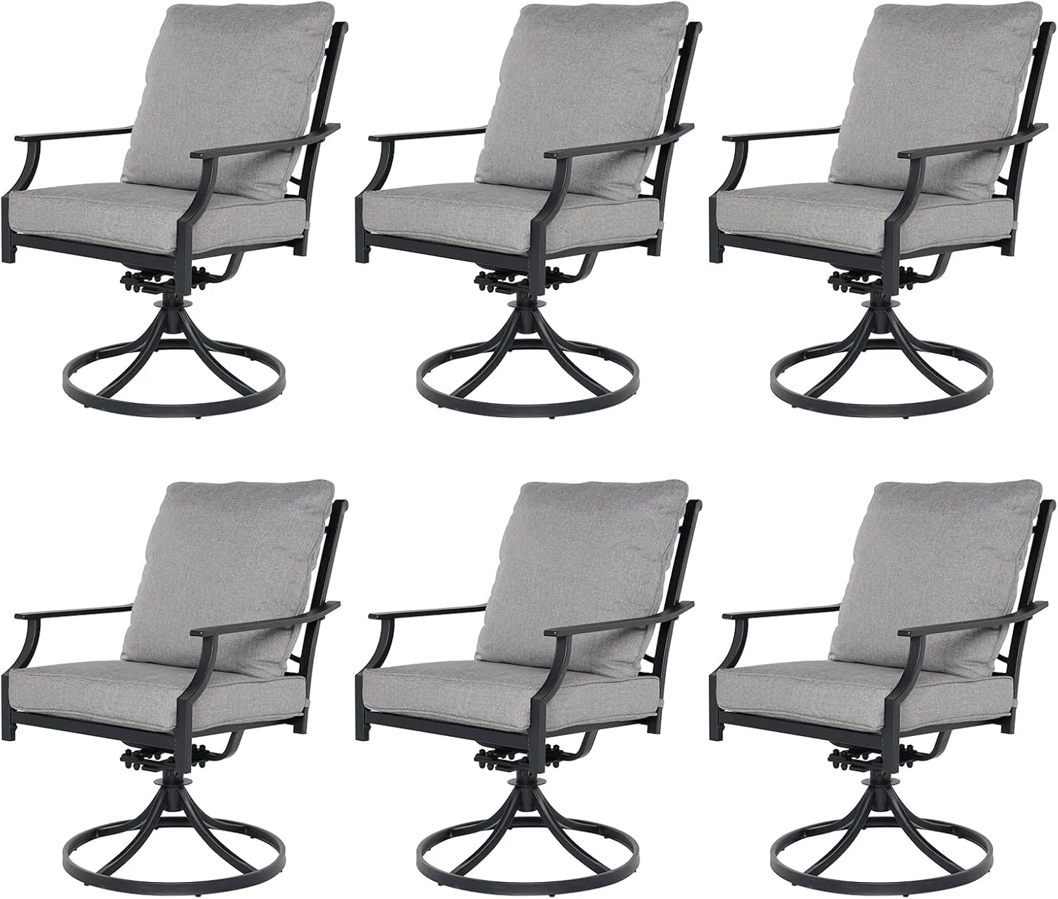 Grand patio Dining Chairs Set of 6，Outdoor Swivel Patio Dining Chairs Set of 6，Swivel Rocker Dining Chair，Outdoor Dining Chairs with Grey Cushions, Patio Chairs for Outside, Garden Lawn Porch