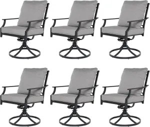 Grand patio Dining Chairs Set of 6，Outdoor Swivel Patio Dining Chairs Set of 6，Swivel Rocker Dining Chair，Outdoor Dining Chairs with Grey Cushions, Patio Chairs for Outside, Garden Lawn Porch