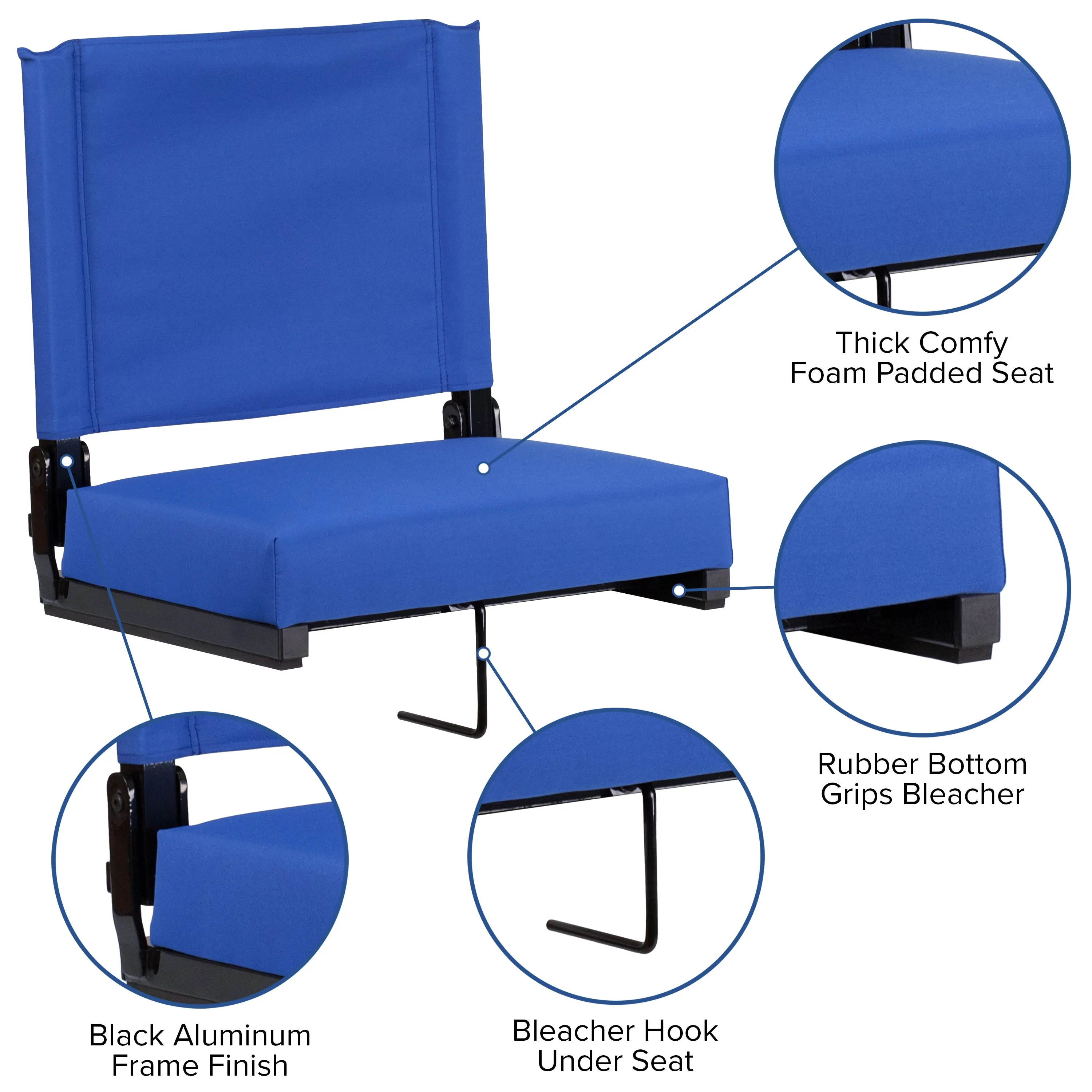 Grandstand Comfort Seats by Flash - 500 lb. Rated Lightweight Stadium Chair with Handle & Ultra-Padded Seat