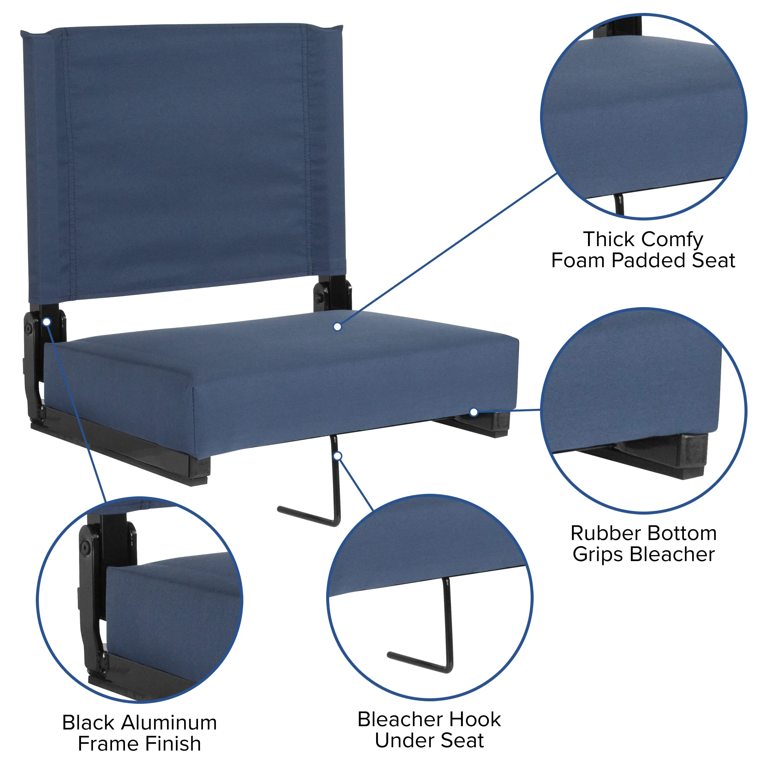 Grandstand Comfort Seats by Flash - 500 lb. Rated Lightweight Stadium Chair with Handle & Ultra-Padded Seat