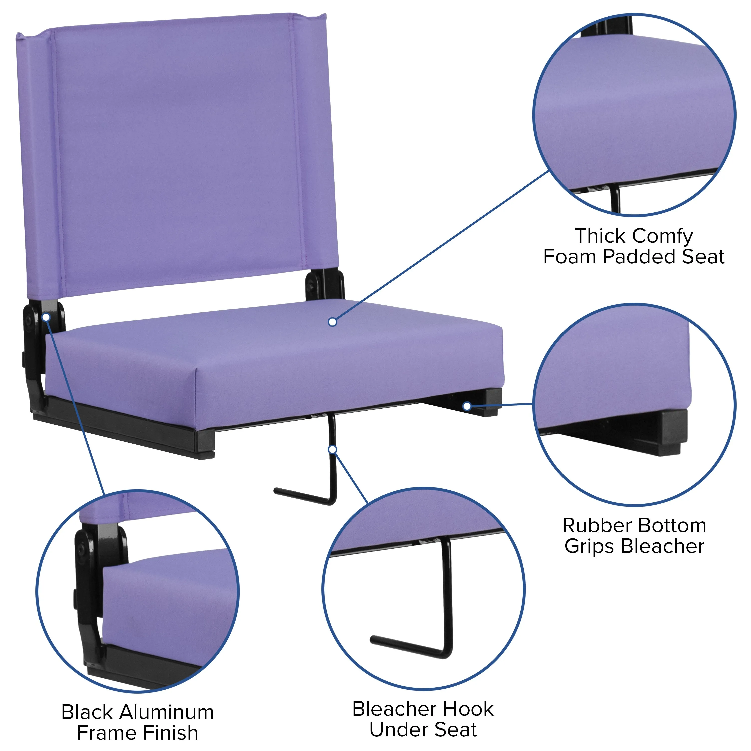 Grandstand Comfort Seats by Flash - 500 lb. Rated Lightweight Stadium Chair with Handle & Ultra-Padded Seat