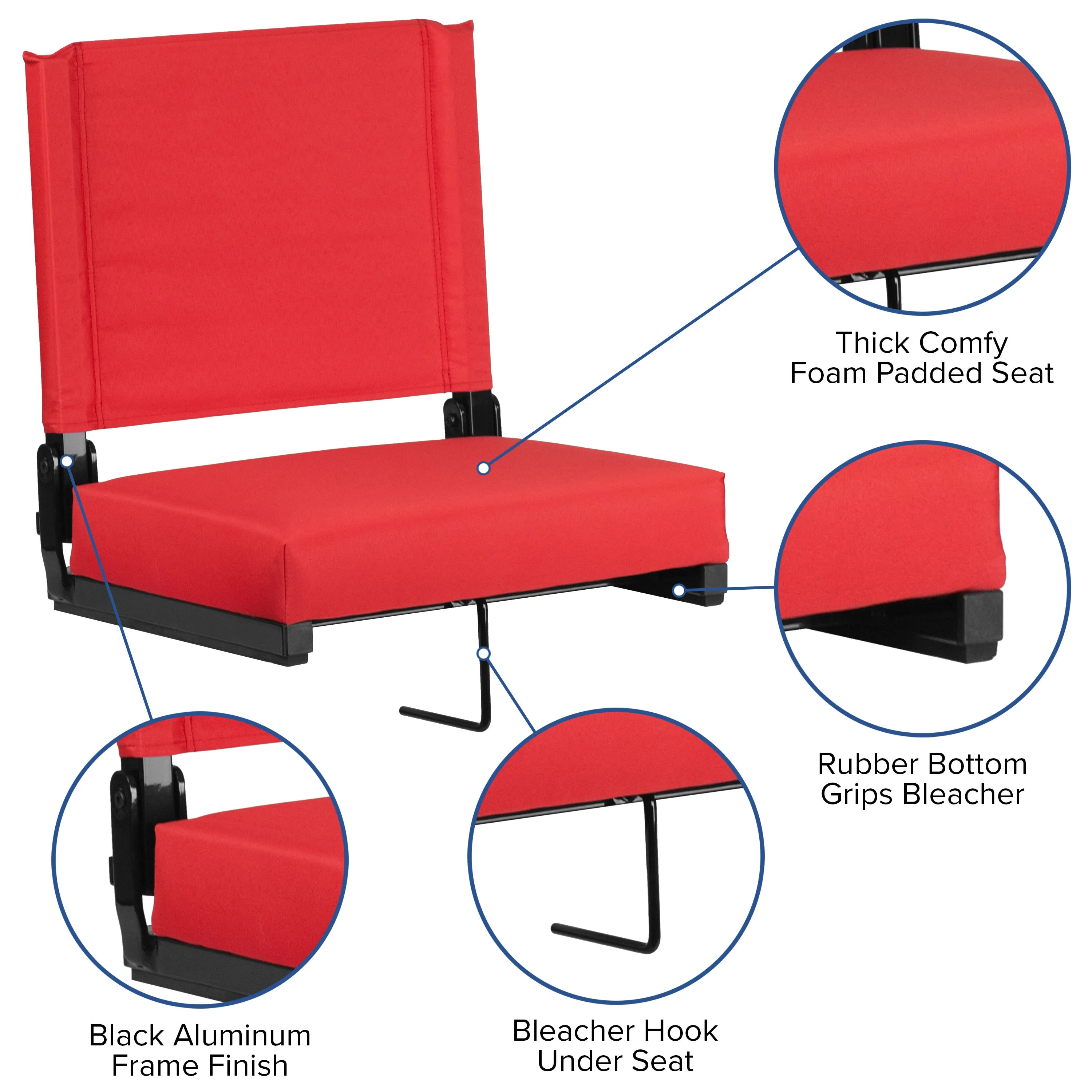 Grandstand Comfort Seats by Flash - 500 lb. Rated Lightweight Stadium Chair with Handle & Ultra-Padded Seat