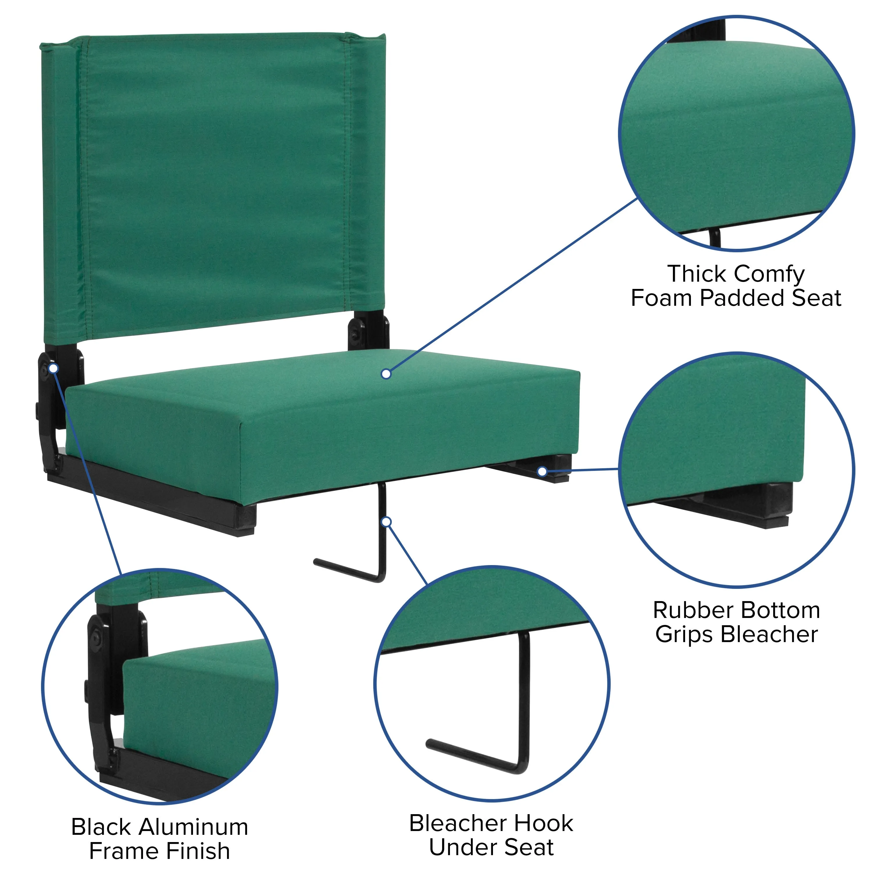Grandstand Comfort Seats by Flash - 500 lb. Rated Lightweight Stadium Chair with Handle & Ultra-Padded Seat