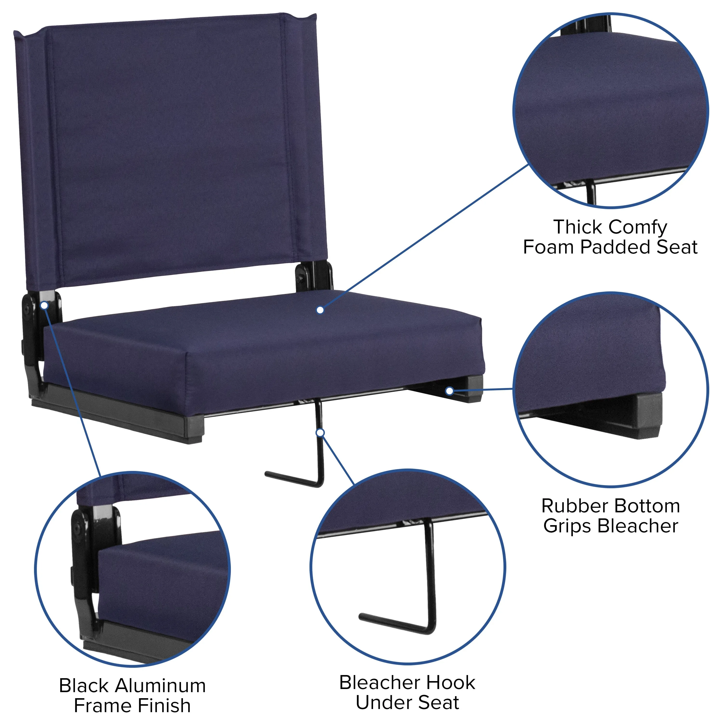 Grandstand Comfort Seats by Flash - 500 lb. Rated Lightweight Stadium Chair with Handle & Ultra-Padded Seat