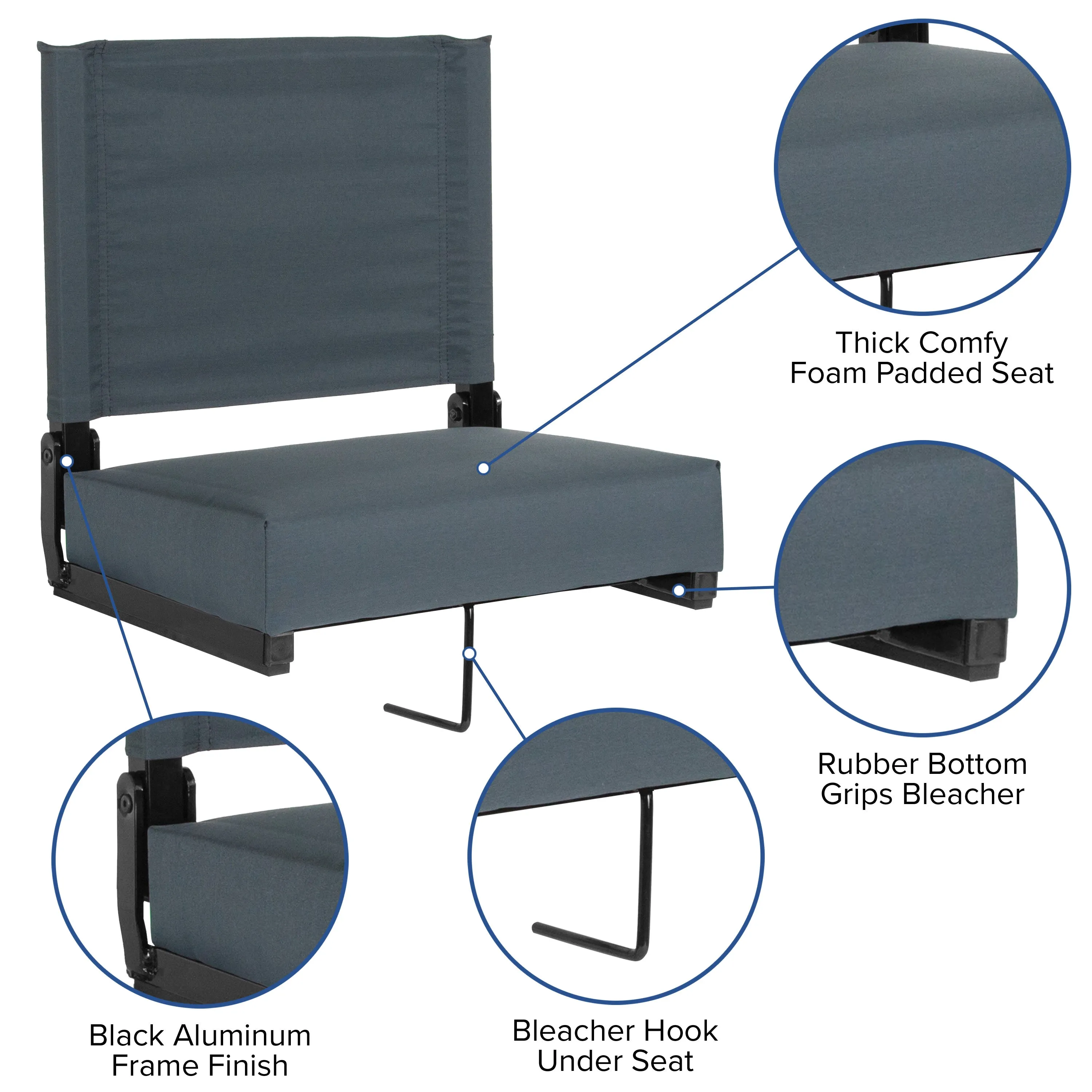 Grandstand Comfort Seats by Flash - 500 lb. Rated Lightweight Stadium Chair with Handle & Ultra-Padded Seat