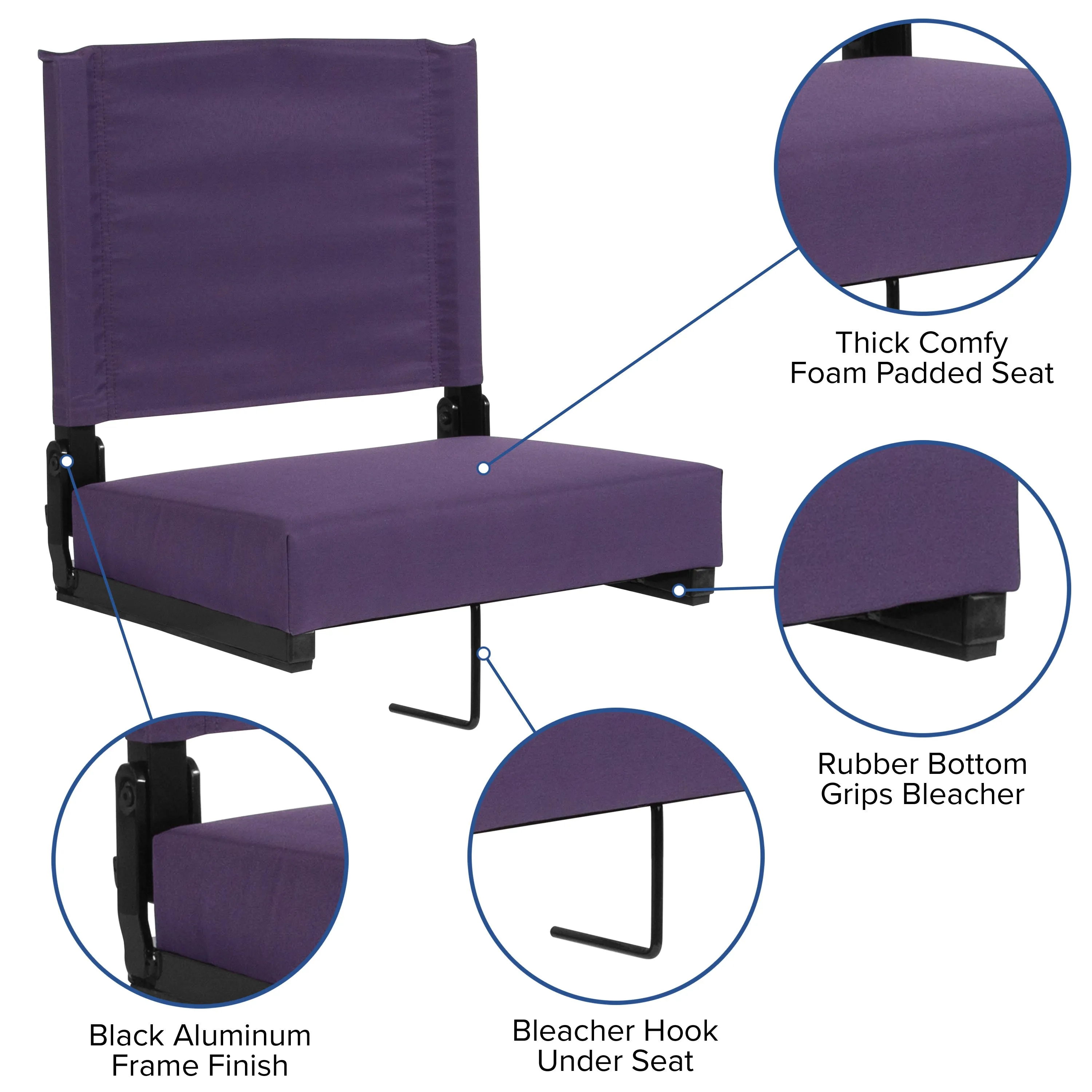 Grandstand Comfort Seats by Flash - 500 lb. Rated Lightweight Stadium Chair with Handle & Ultra-Padded Seat