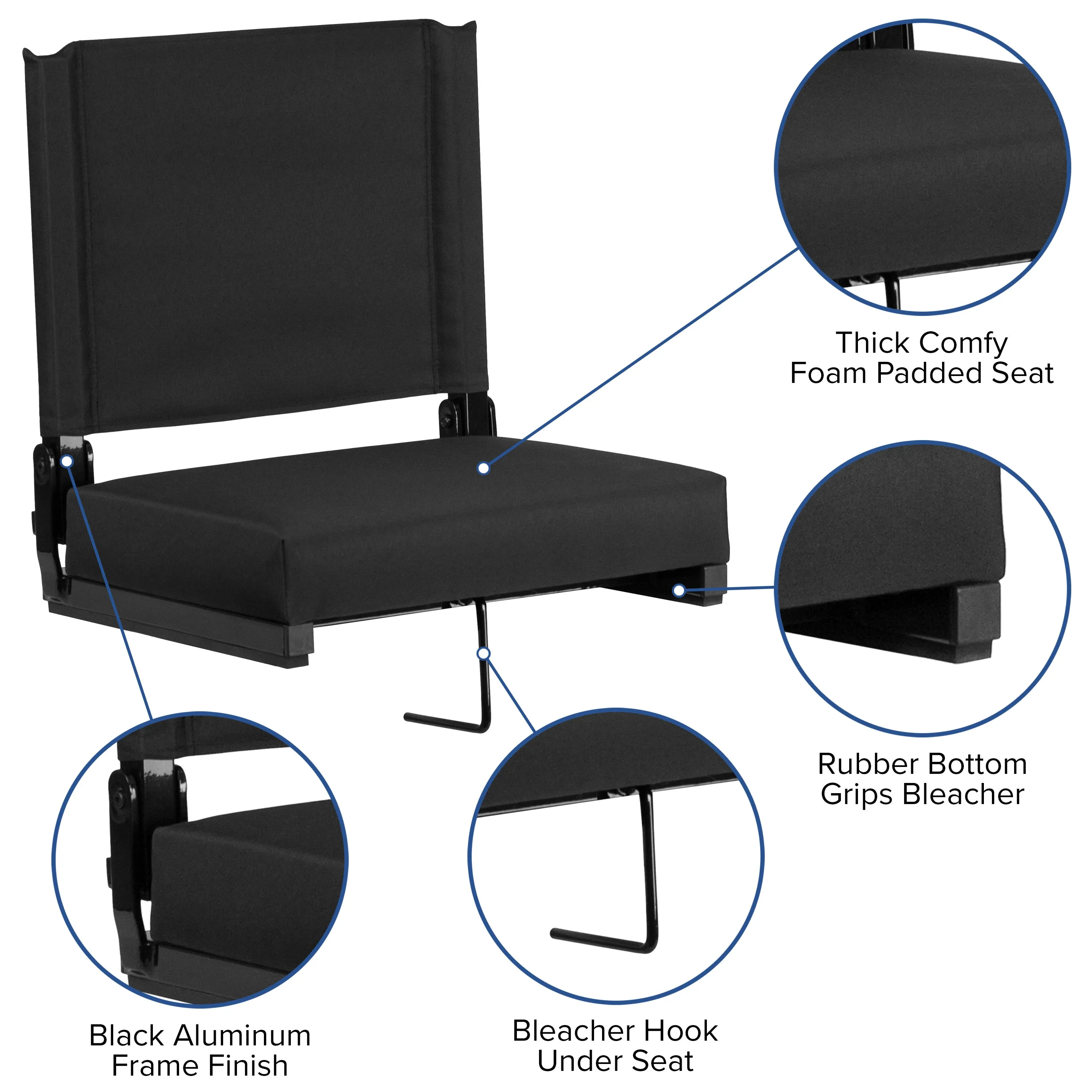 Grandstand Comfort Seats by Flash - 500 lb. Rated Lightweight Stadium Chair with Handle & Ultra-Padded Seat