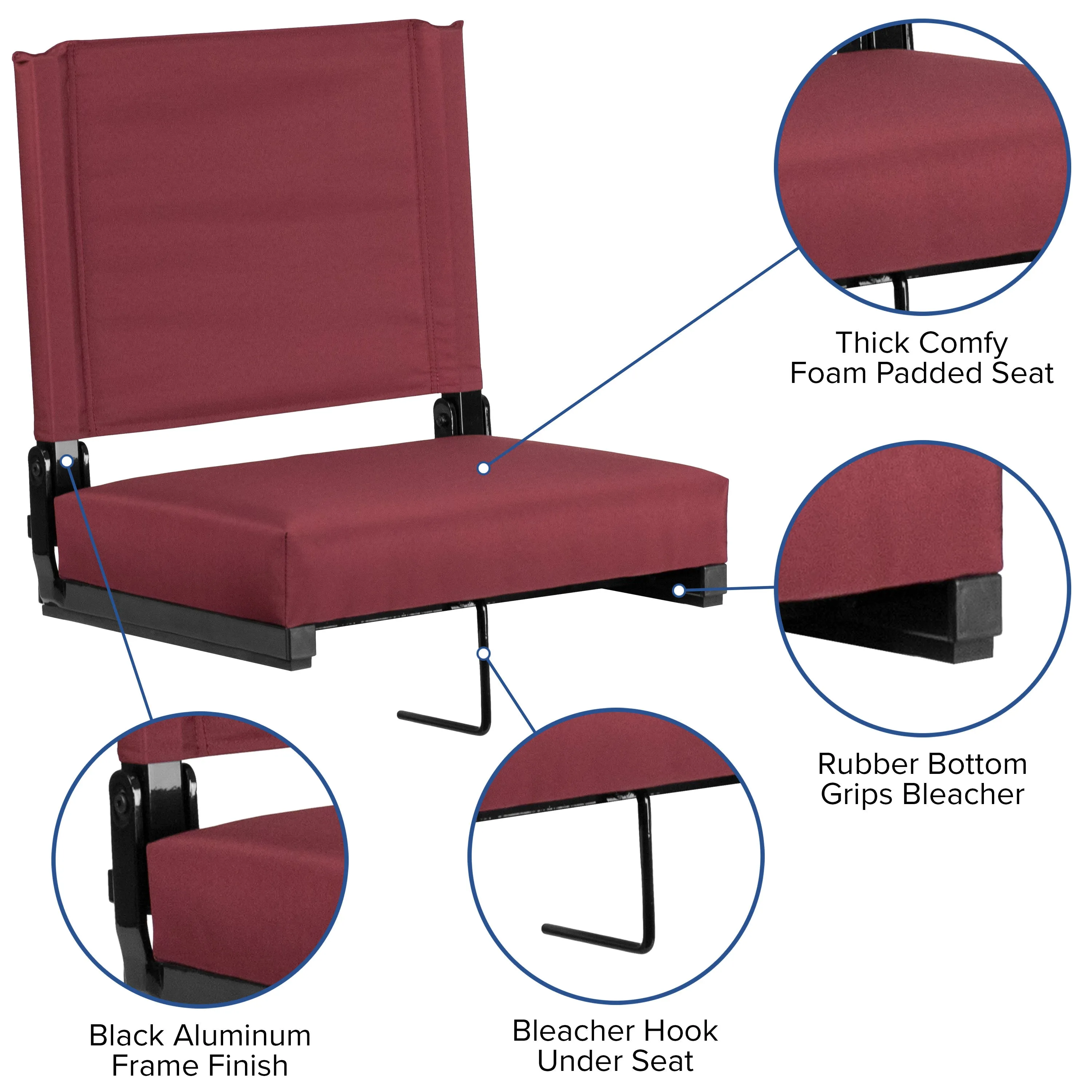 Grandstand Comfort Seats by Flash - 500 lb. Rated Lightweight Stadium Chair with Handle & Ultra-Padded Seat