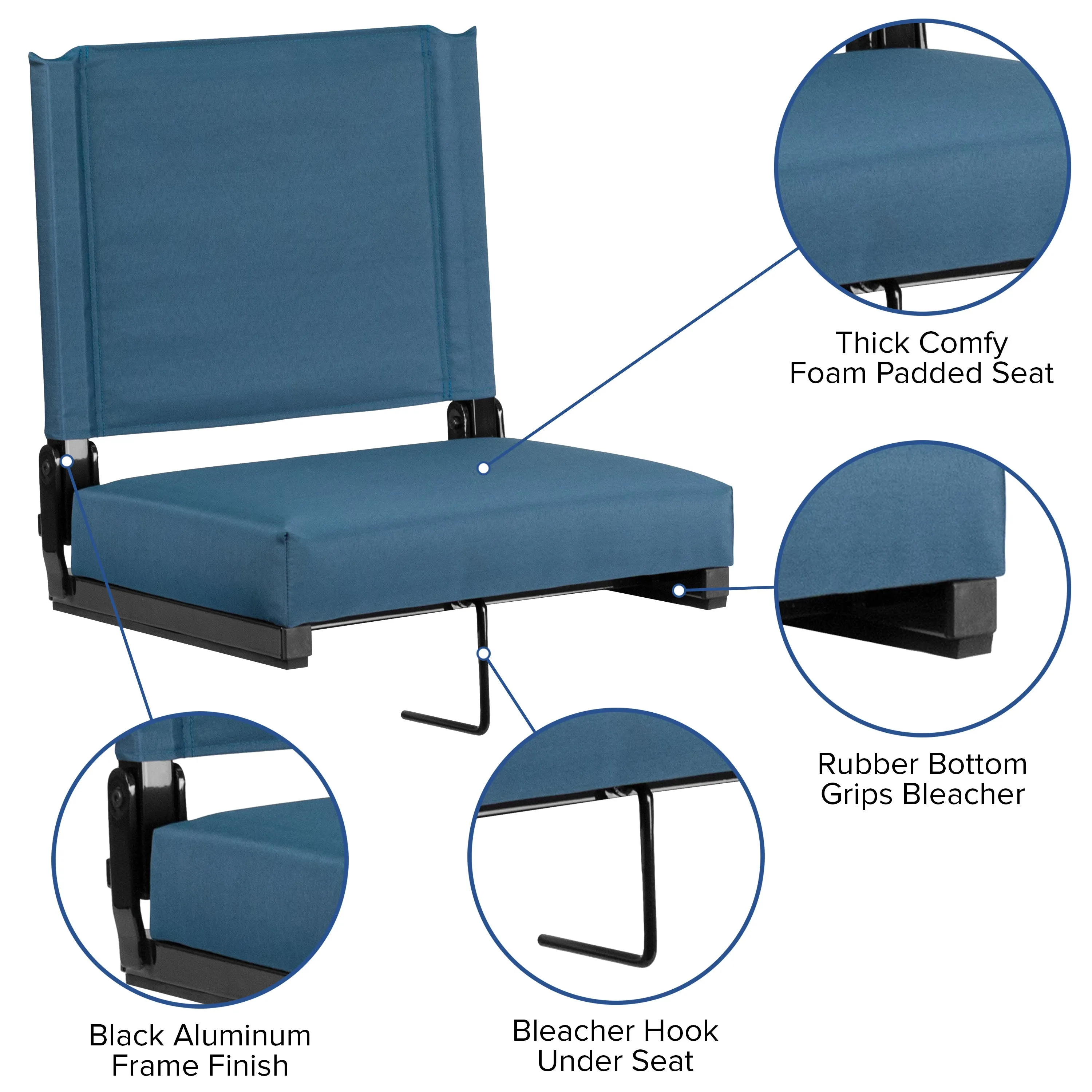 Grandstand Comfort Seats by Flash - 500 lb. Rated Lightweight Stadium Chair with Handle & Ultra-Padded Seat