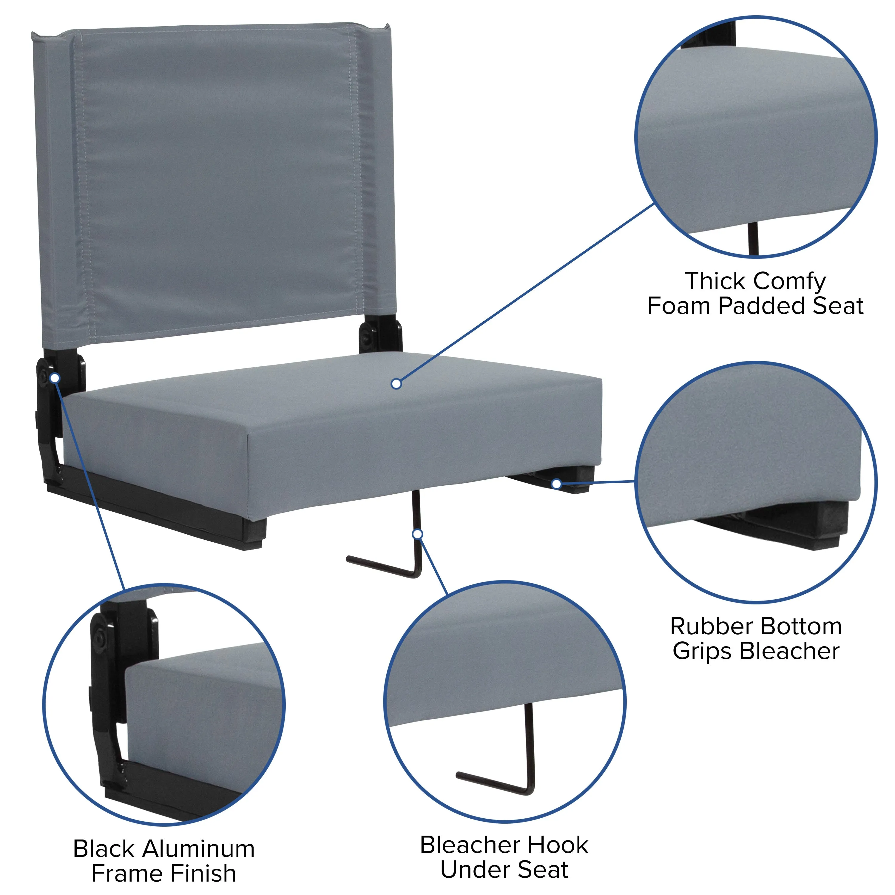 Grandstand Comfort Seats by Flash - 500 lb. Rated Lightweight Stadium Chair with Handle & Ultra-Padded Seat