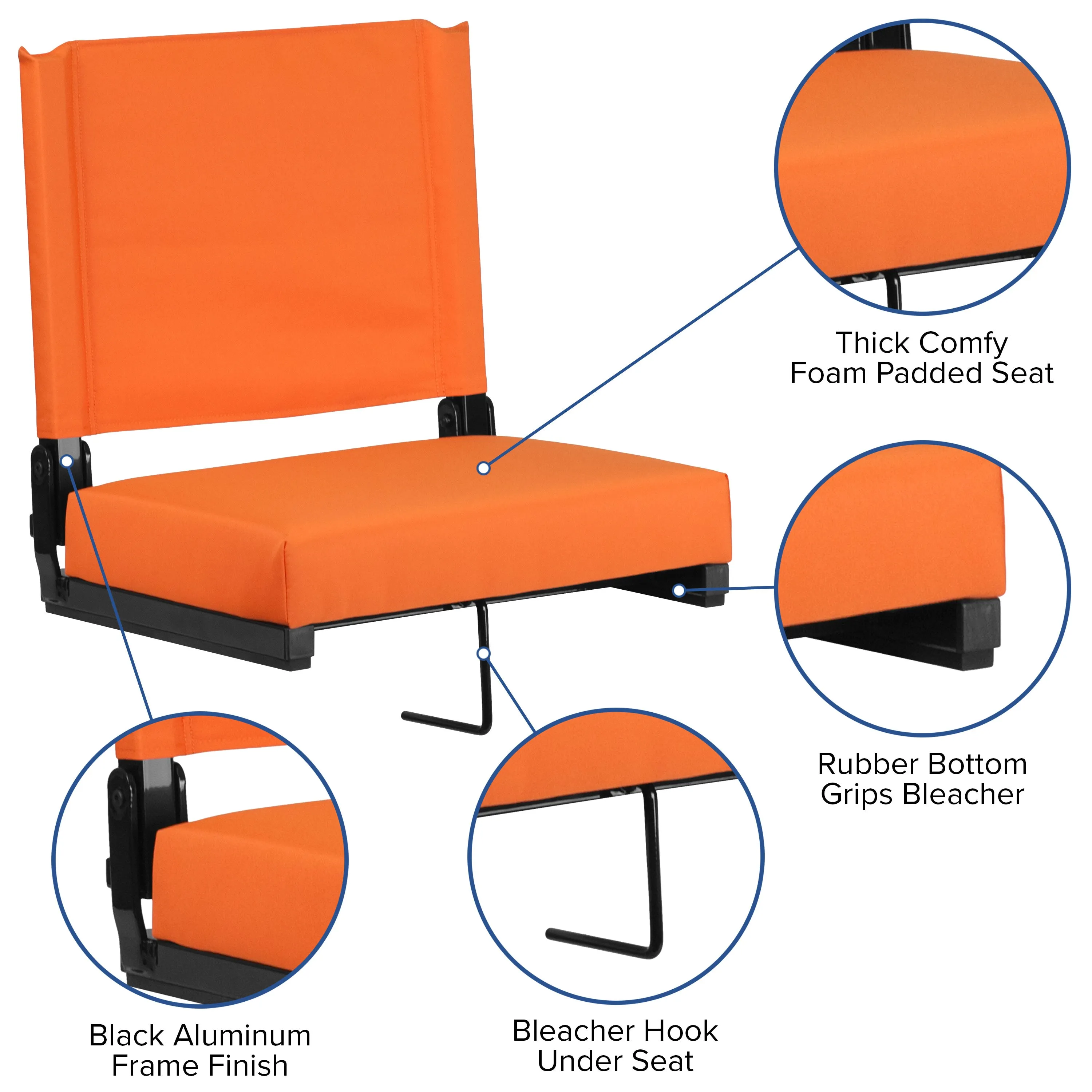 Grandstand Comfort Seats by Flash - 500 lb. Rated Lightweight Stadium Chair with Handle & Ultra-Padded Seat