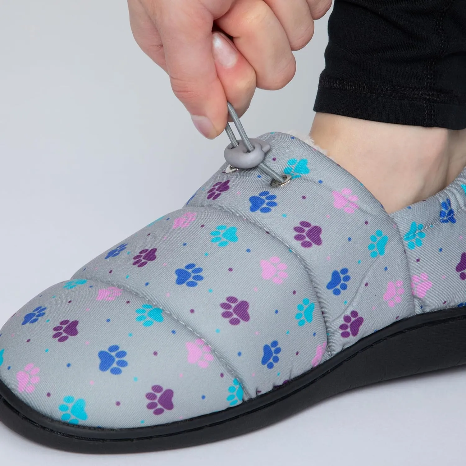 GreaterGood Paw Print Puffy Fleece-Lined Slippers with Toggle