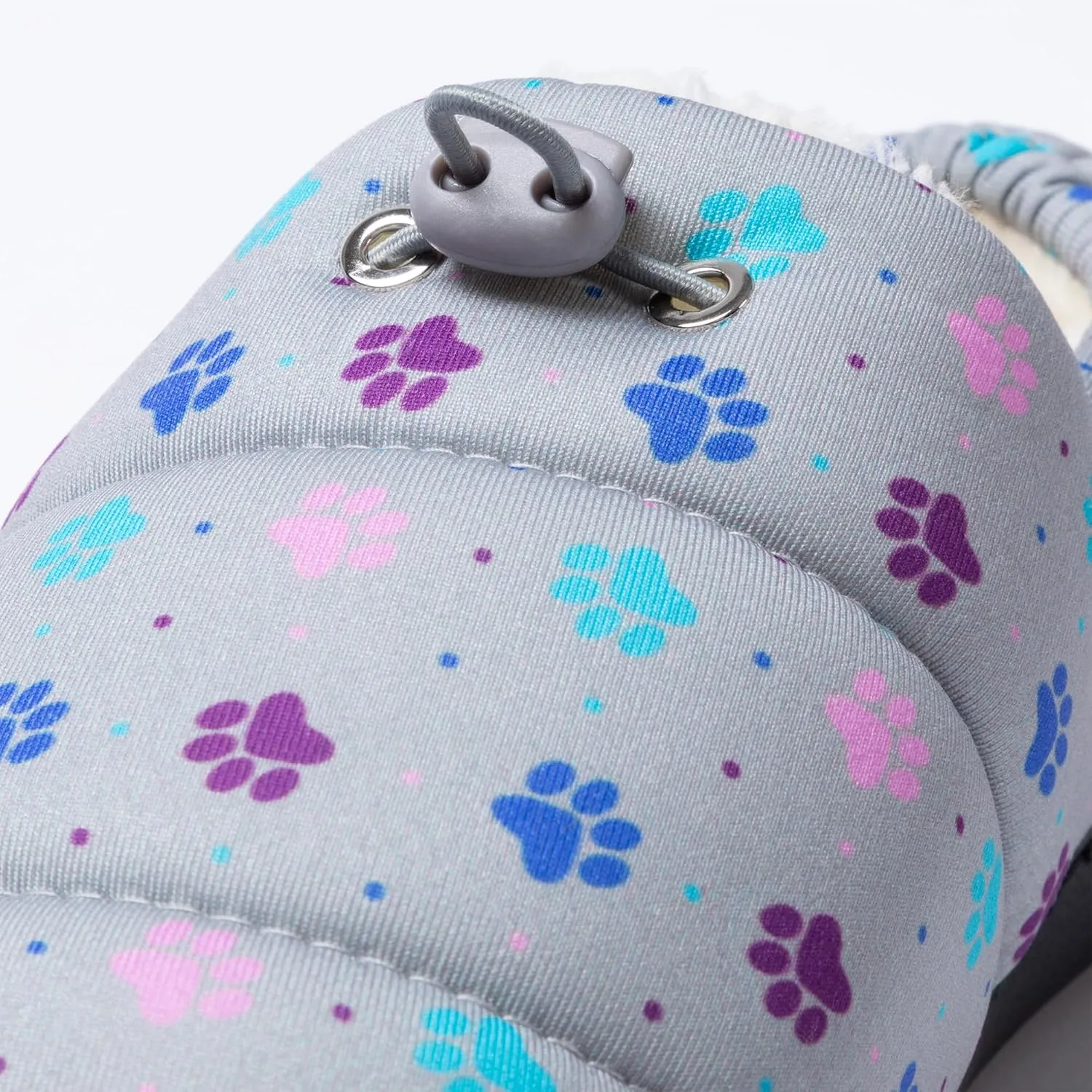 GreaterGood Paw Print Puffy Fleece-Lined Slippers with Toggle