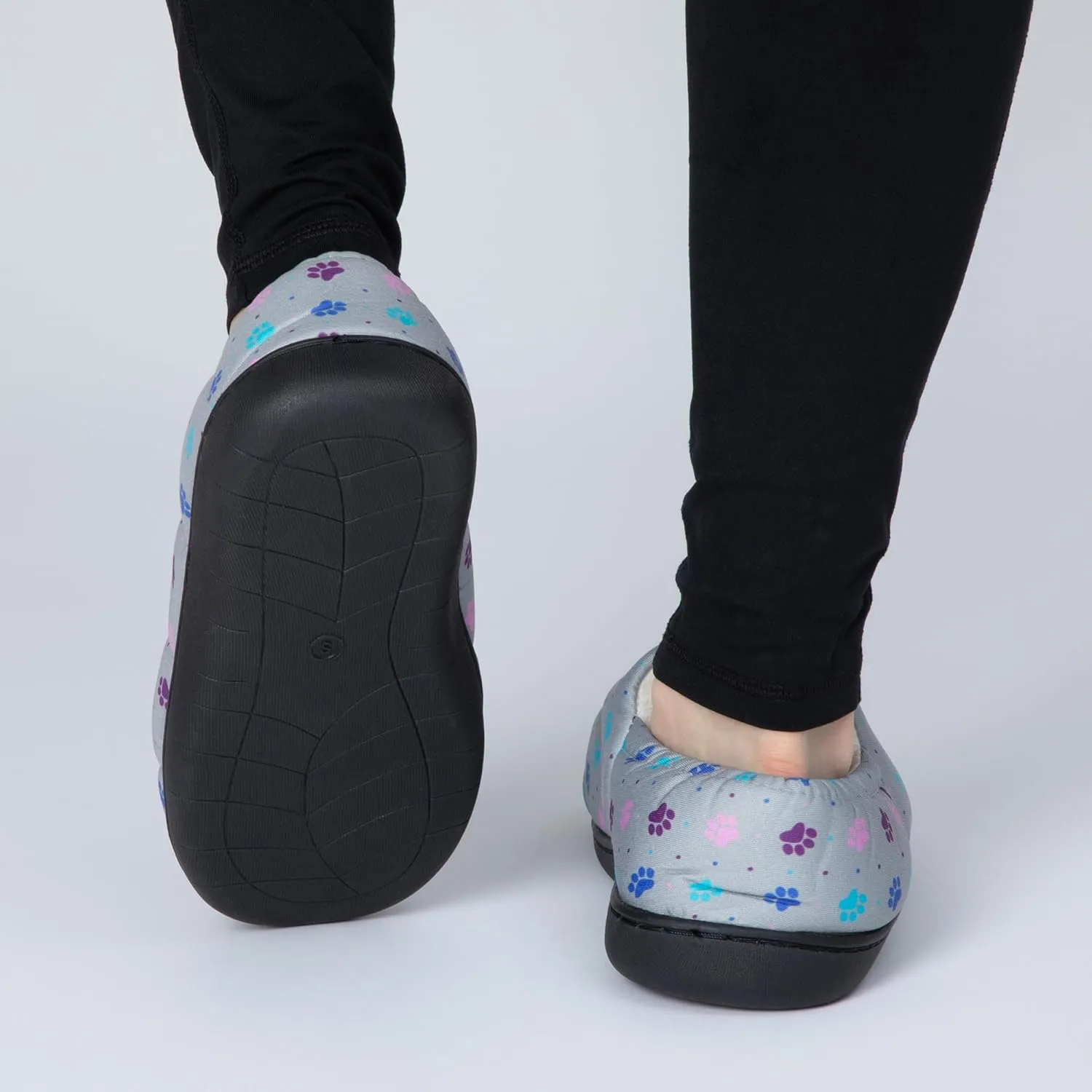 GreaterGood Paw Print Puffy Fleece-Lined Slippers with Toggle