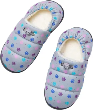 GreaterGood Paw Print Puffy Fleece-Lined Slippers with Toggle