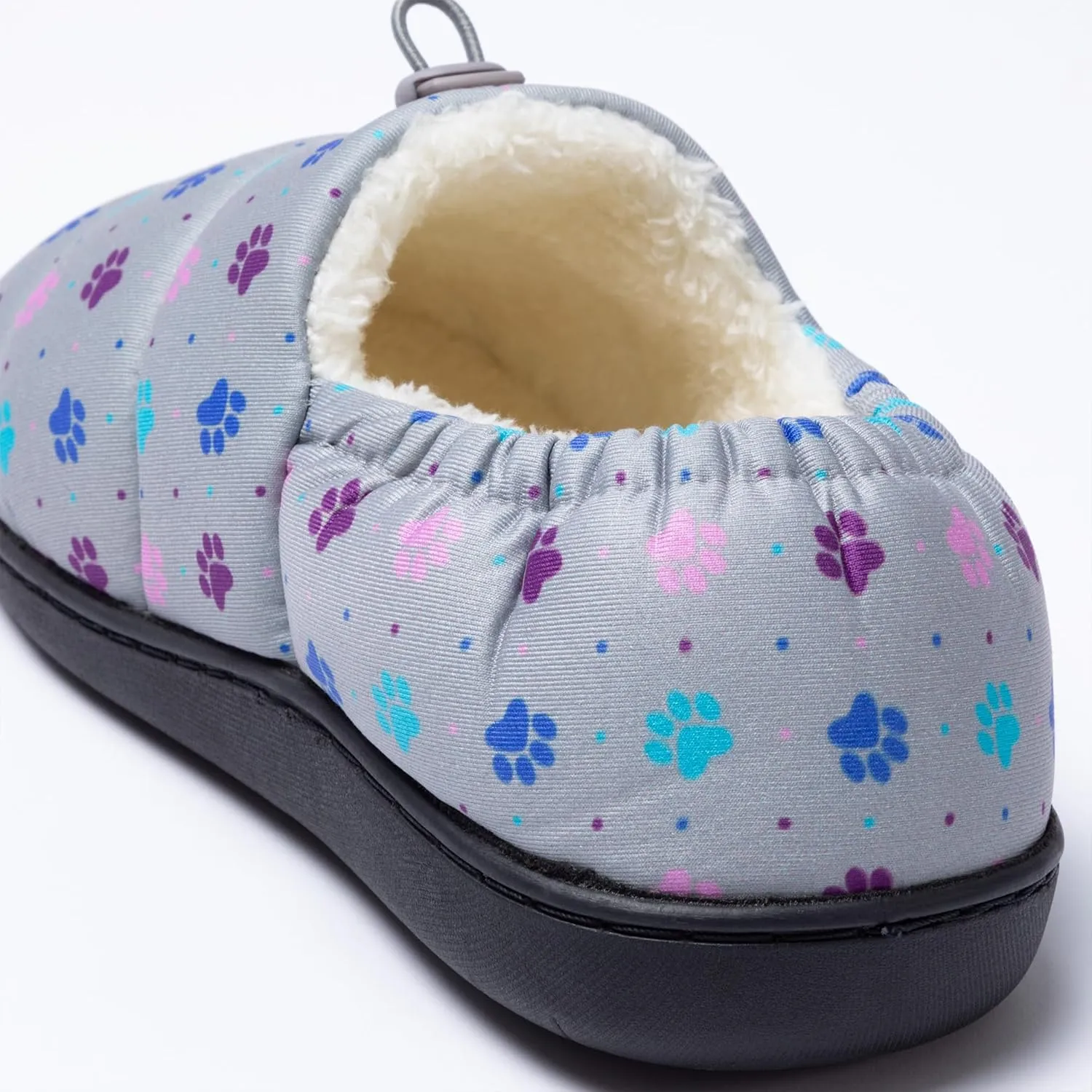 GreaterGood Paw Print Puffy Fleece-Lined Slippers with Toggle