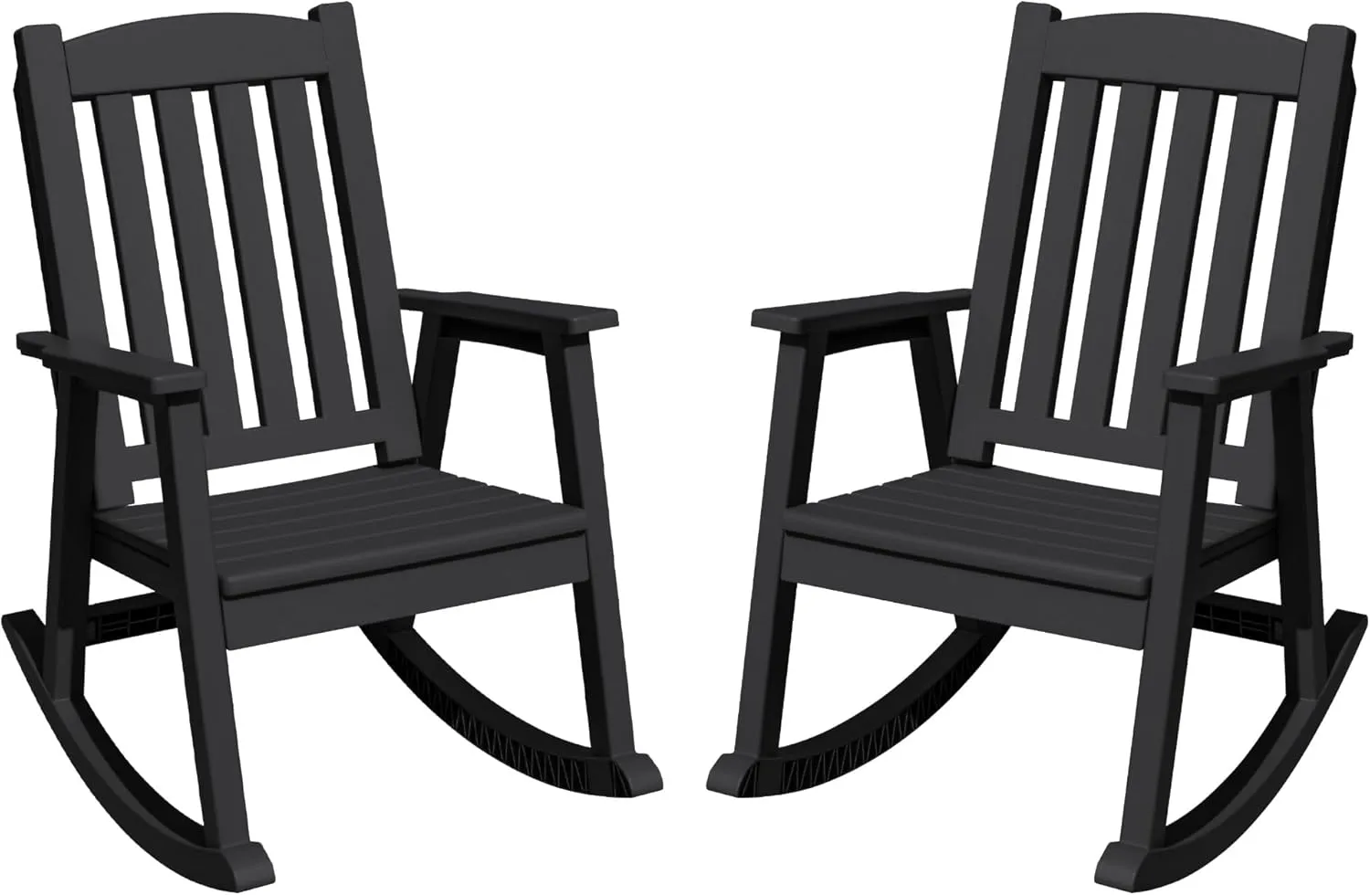 Greesum Set of 2 HDPE Outdoor Rocking Chair, 300lbs All-Weather Patio Rocker, Rust-Proof & UV-Resistant, Comfortable Smooth Glide for Deck, Porch, Lawn, or Garden, Black