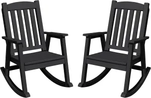Greesum Set of 2 HDPE Outdoor Rocking Chair, 300lbs All-Weather Patio Rocker, Rust-Proof & UV-Resistant, Comfortable Smooth Glide for Deck, Porch, Lawn, or Garden, Black