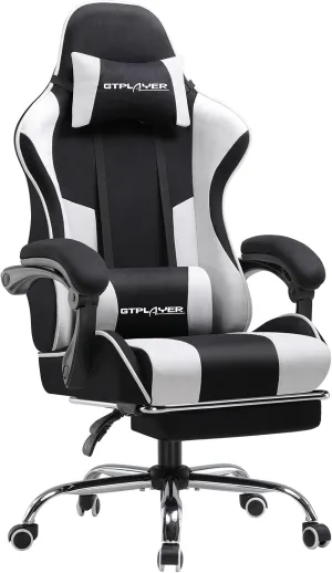 GTPLAYER Gaming Chair, Computer Chair with Footrest and Lumbar Support, Height Adjustable Game Chair with 360°-Swivel Seat and Headrest and for Office or Gaming (Fabric, Black & Light Gray)