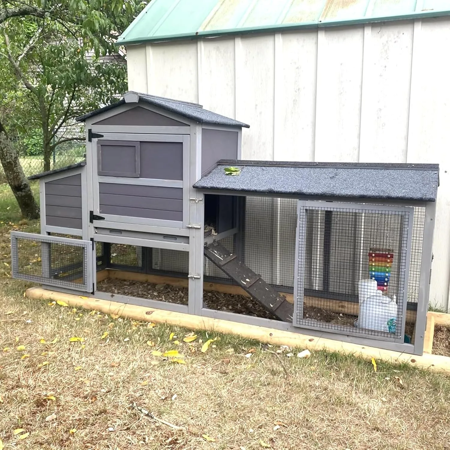 GUTINNEEN Chicken Coop with Chickens Mobile Hen House with Run Chicken House On Wheels Outdoor Poultry Cage Duck Coop,1 Unit