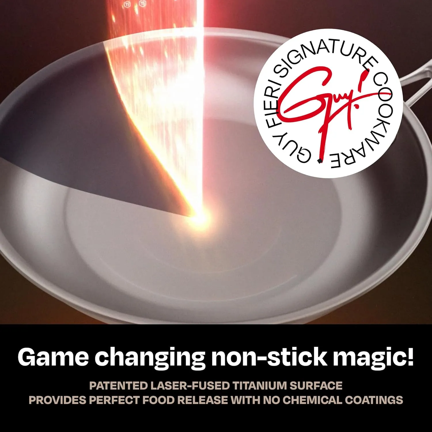 Guy Fieri's Flavortown Laser Titanium 12” Fry Pan with Lid - Non-stick Cookware Without PFAS, PTFE, or PFOA, 3x More Durable, Dishwasher Safe, Oven Safe