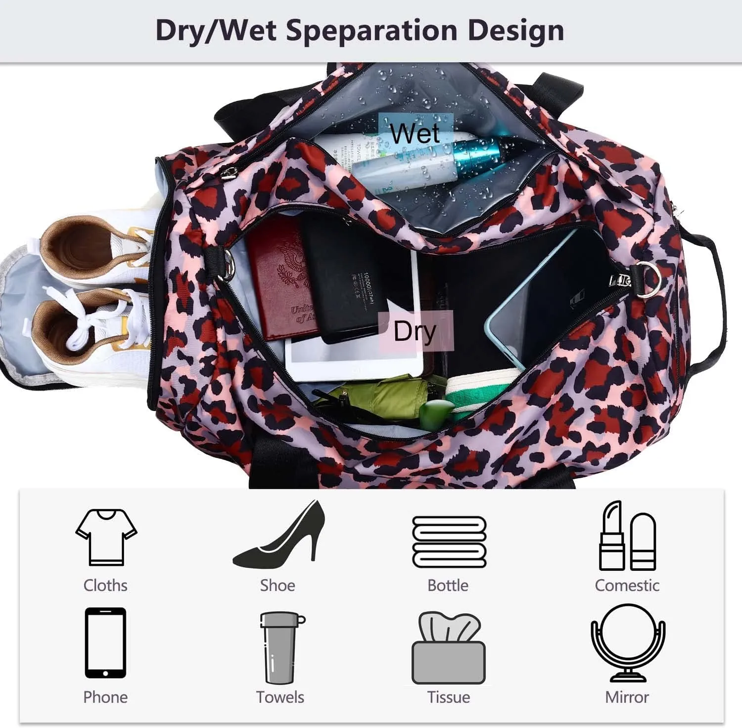 Gym Bag for Women, Small Sport Duffel Bag for Yoga Swim Dance, Gyms and Weekend Getaway,Gymbag Waterproof Dufflebag with Shoe and Wet Clothes Compartments,Carryon Overnight