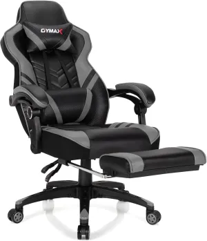 GYMAX Gaming Chair, Ergonomic Computer Chair with Footrest, Linkage Armrests & Lumbar Cushion, Big Wide High Back Video Gaming Chair, Reclining Office Rolling Chair for Adult/Teens (Gray)