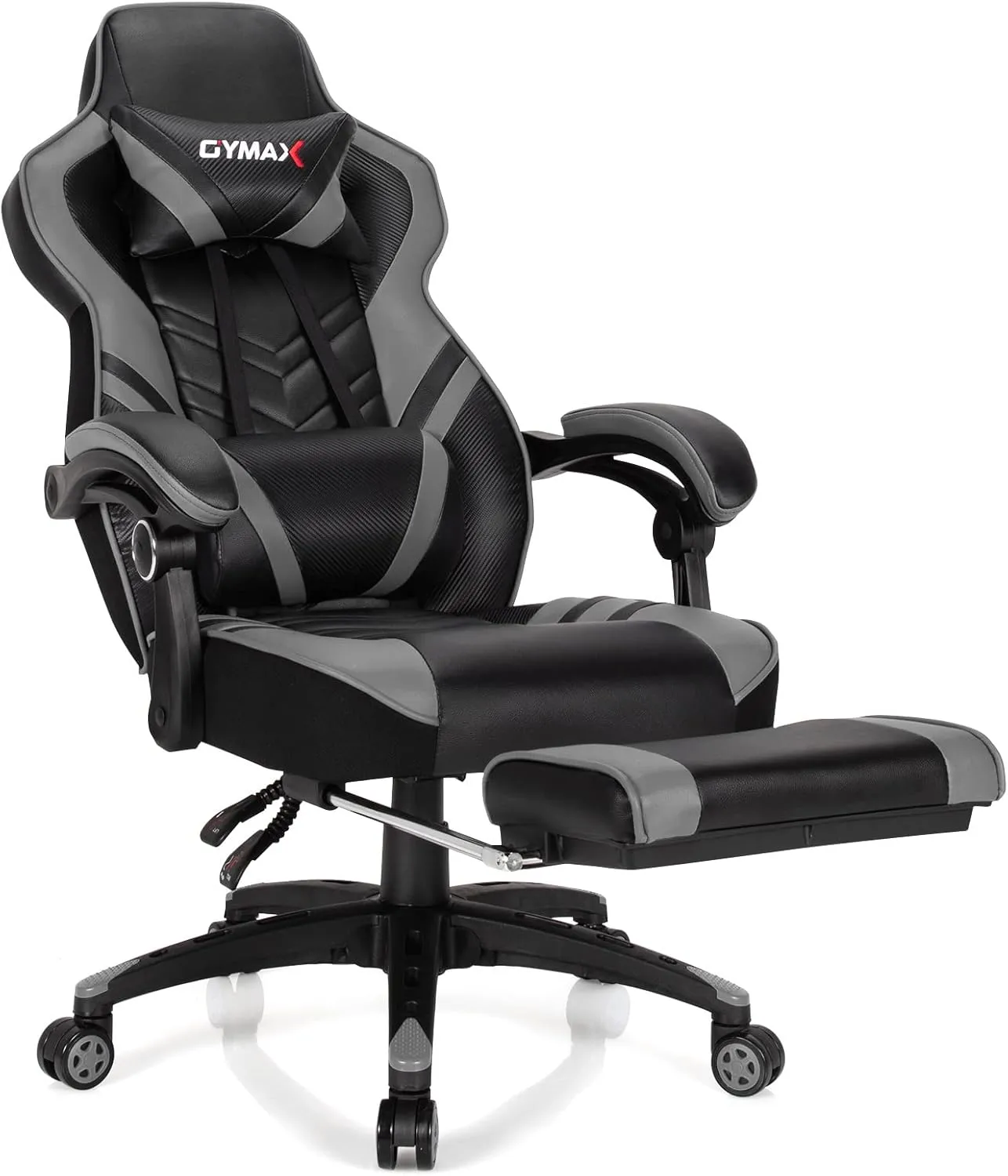 GYMAX Gaming Chair, Ergonomic Computer Chair with Footrest, Linkage Armrests & Lumbar Cushion, Big Wide High Back Video Gaming Chair, Reclining Office Rolling Chair for Adult/Teens (Gray)