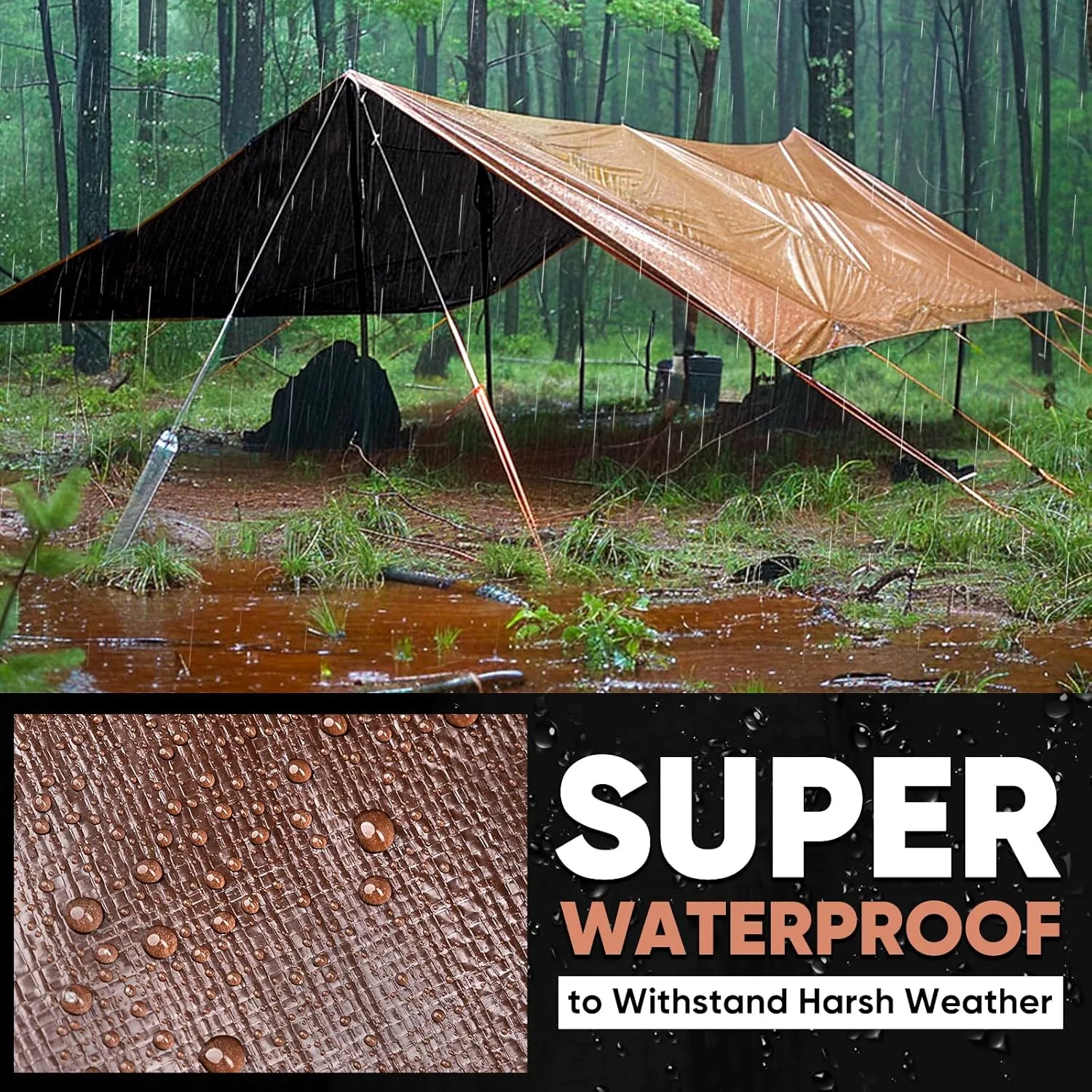 GZBtech 20Mil Super Heavy Duty Tarp 8x10FT, Waterproof Thick Brown&Black Outdoor PE Tarps for Patio Garden Use, UV Resistant Plastic Ground Cover for Trailer Car Truck Bike Pool Firewood