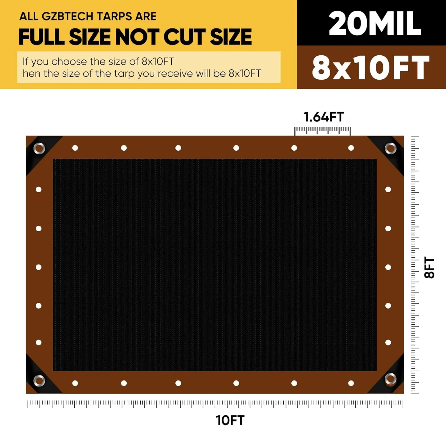 GZBtech 20Mil Super Heavy Duty Tarp 8x10FT, Waterproof Thick Brown&Black Outdoor PE Tarps for Patio Garden Use, UV Resistant Plastic Ground Cover for Trailer Car Truck Bike Pool Firewood